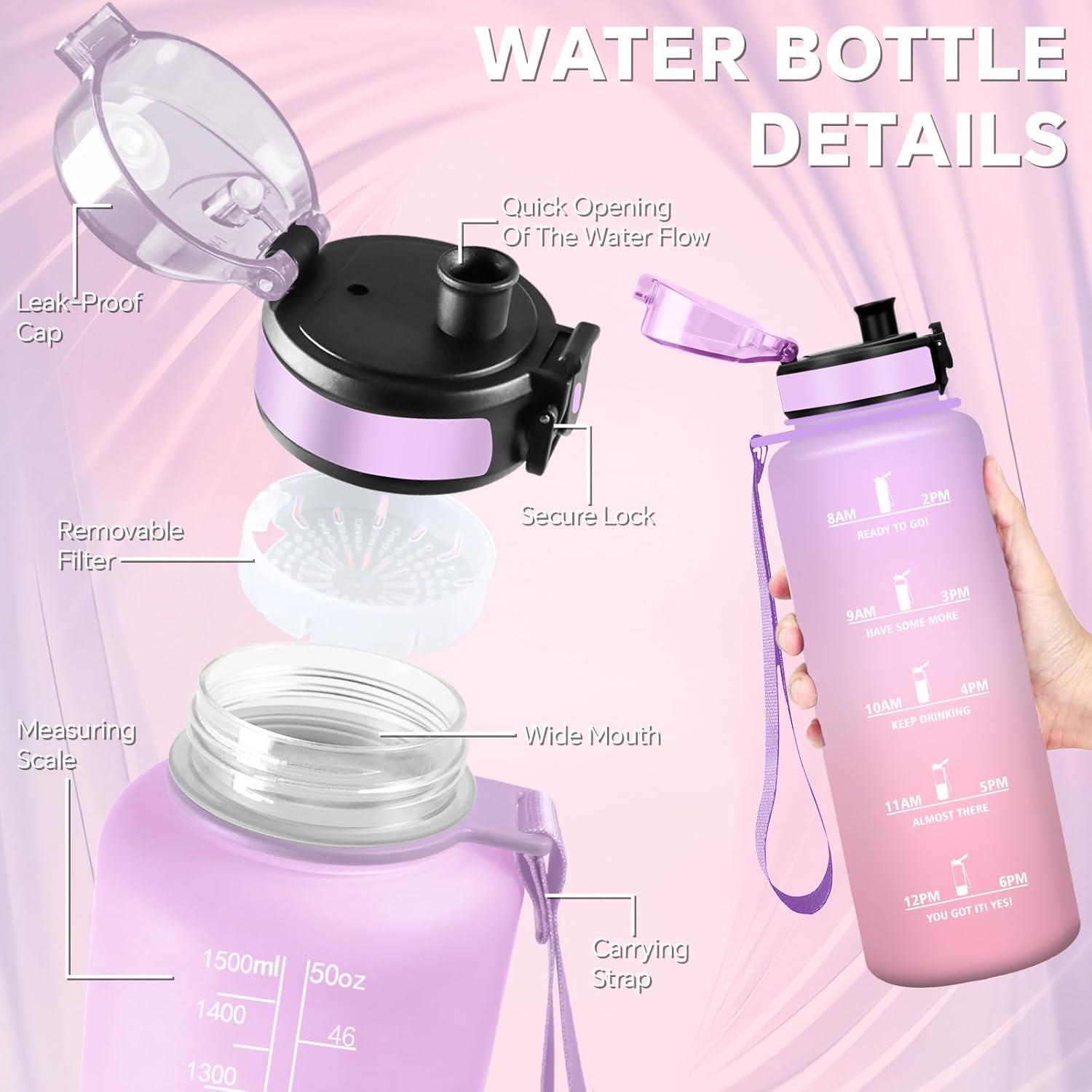imageGourde Gourde 500ml Bouteille Filtrante AntiFuite Facile Transporter Bouteille deau pour Motivation Facile Nettoyer pour Bureau Voyage Extrieur Adulte Camping Voyage Sport RunningIrisrose