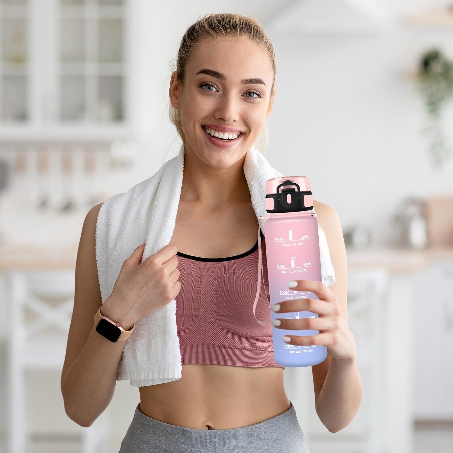 imageGourde Gourde 500ml Bouteille Filtrante AntiFuite Facile Transporter Bouteille deau pour Motivation Facile Nettoyer pour Bureau Voyage Extrieur Adulte Camping Voyage Sport RunningRoseciel