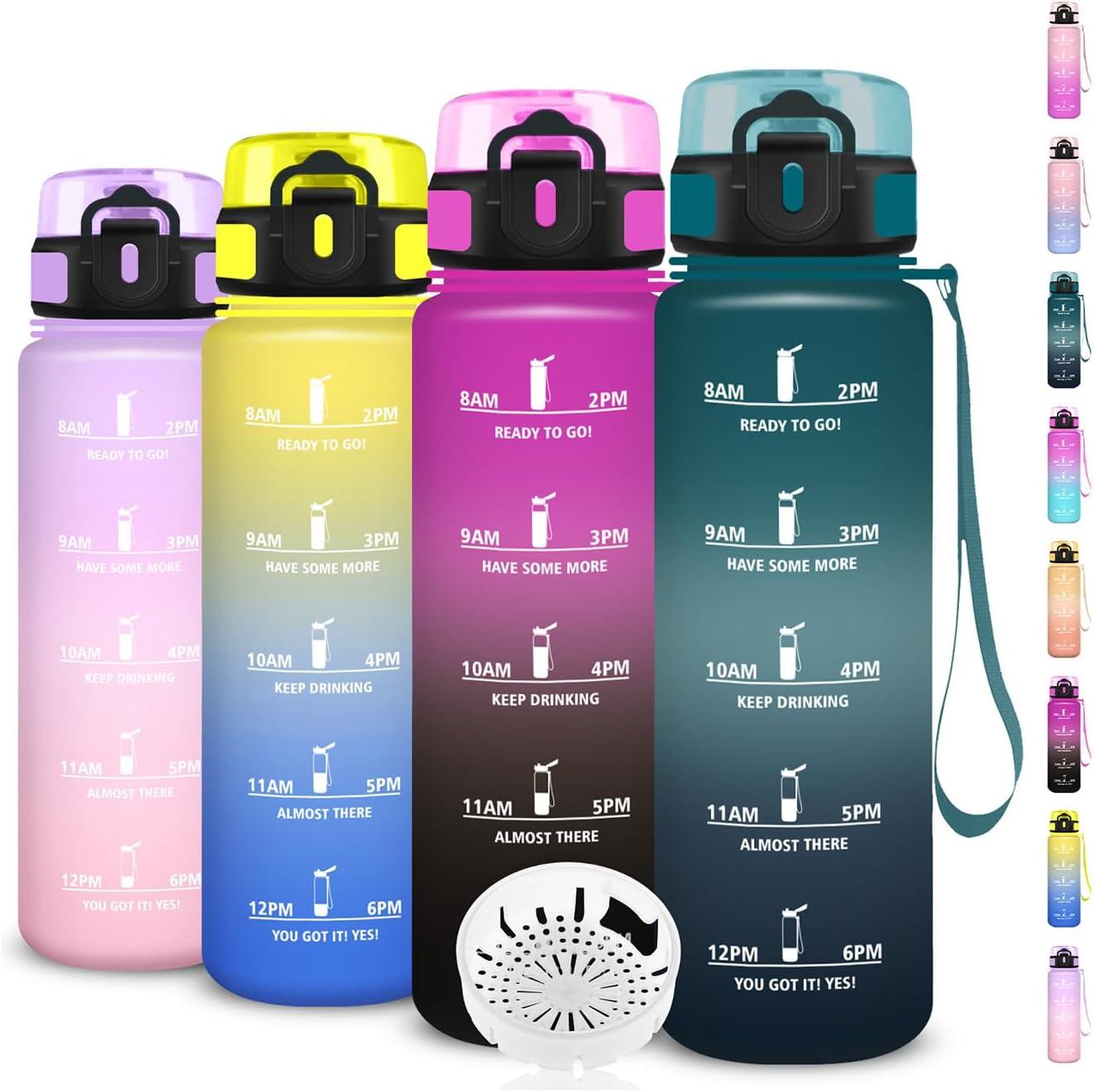 imageGourde Gourde 500ml Bouteille Filtrante AntiFuite Facile Transporter Bouteille deau pour Motivation Facile Nettoyer pour Bureau Voyage Extrieur Adulte Camping Voyage Sport RunningVertgris