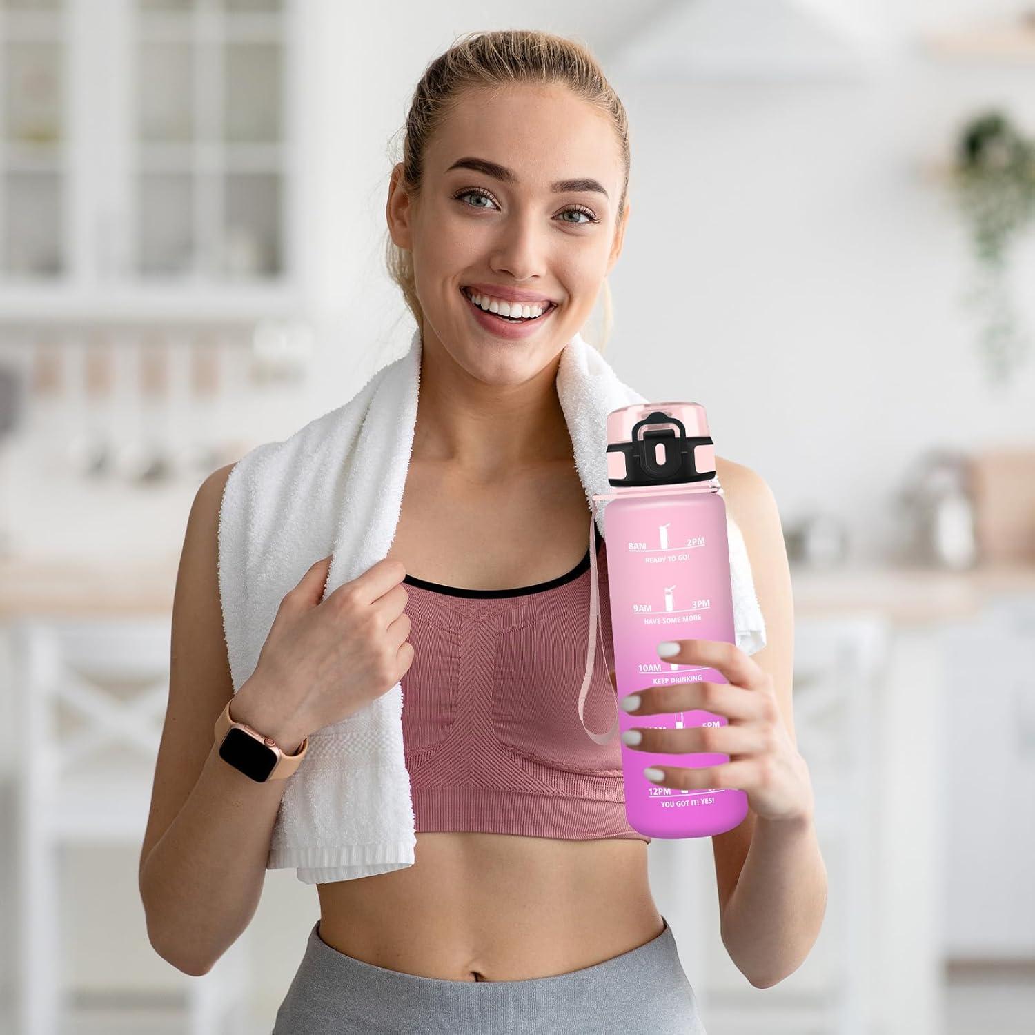 imageGourde Gourde 500ml Bouteille Filtrante AntiFuite Facile Transporter Bouteille deau pour Motivation Facile Nettoyer pour Bureau Voyage Extrieur Adulte Camping Voyage Sport RunningRoserose