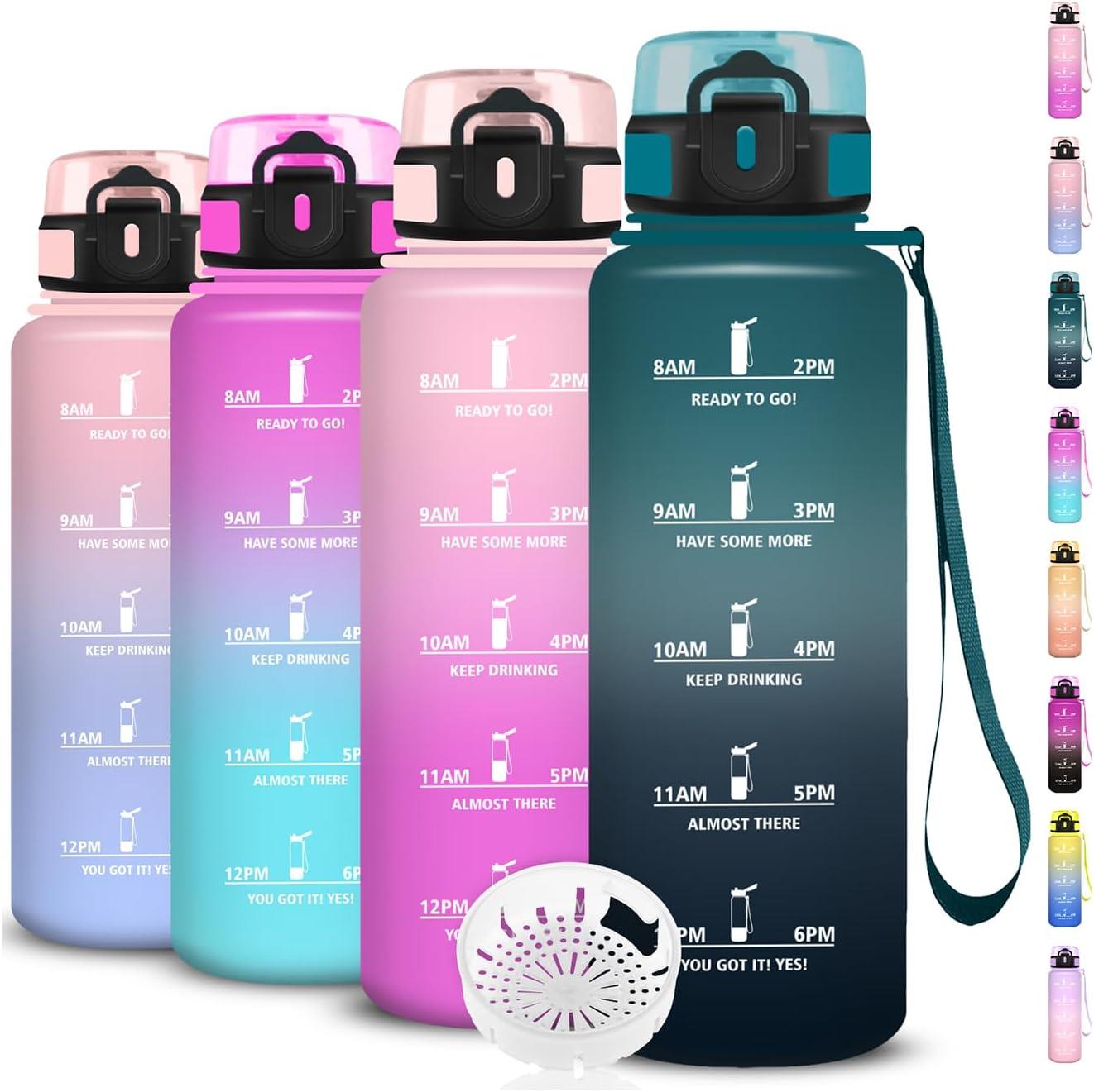 imageGourde Gourde 500ml Bouteille Filtrante AntiFuite Facile Transporter Bouteille deau pour Motivation Facile Nettoyer pour Bureau Voyage Extrieur Adulte Camping Voyage Sport RunningVertgris