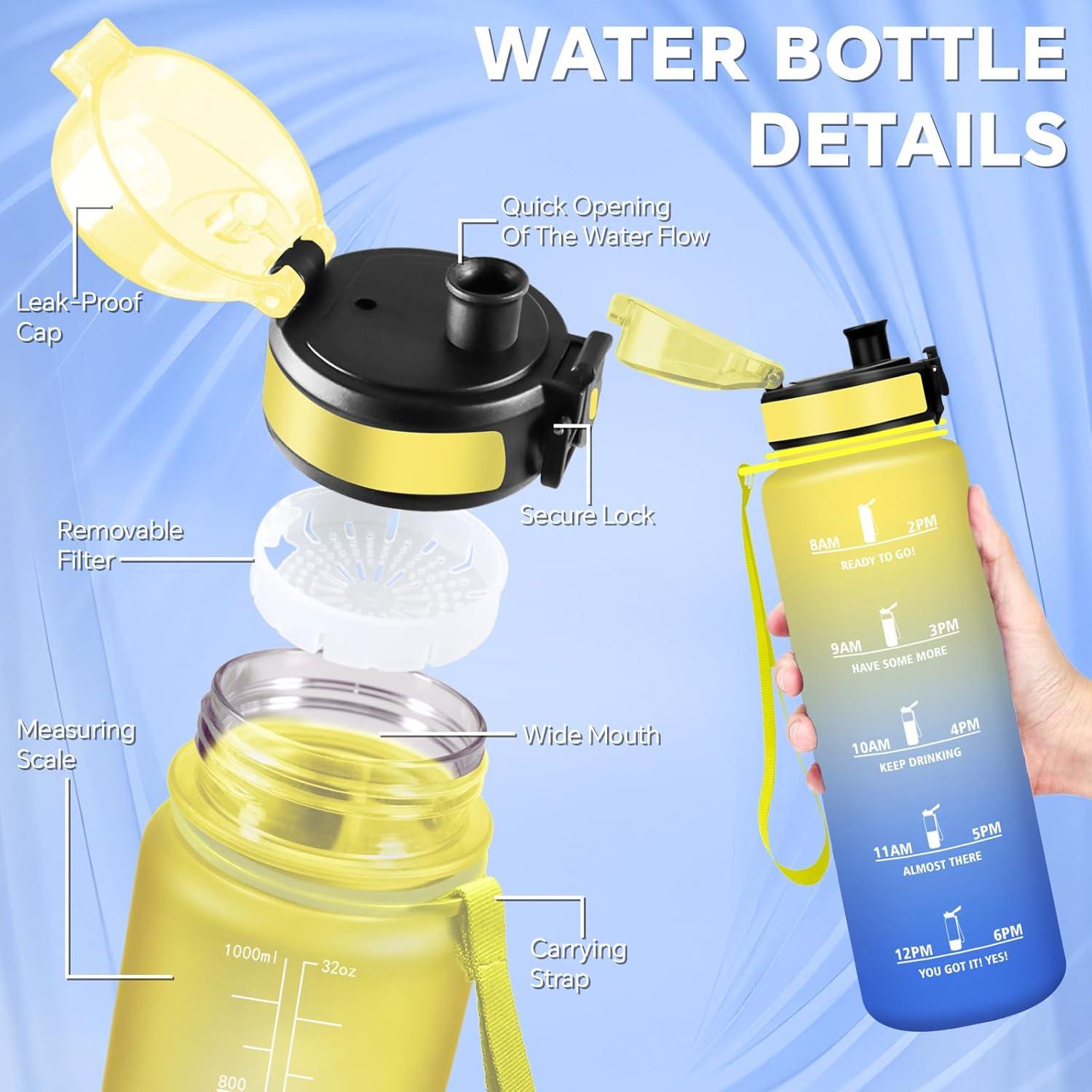 imageGourde Gourde 500ml Bouteille Filtrante AntiFuite Facile Transporter Bouteille deau pour Motivation Facile Nettoyer pour Bureau Voyage Extrieur Adulte Camping Voyage Sport RunningJaunebleu
