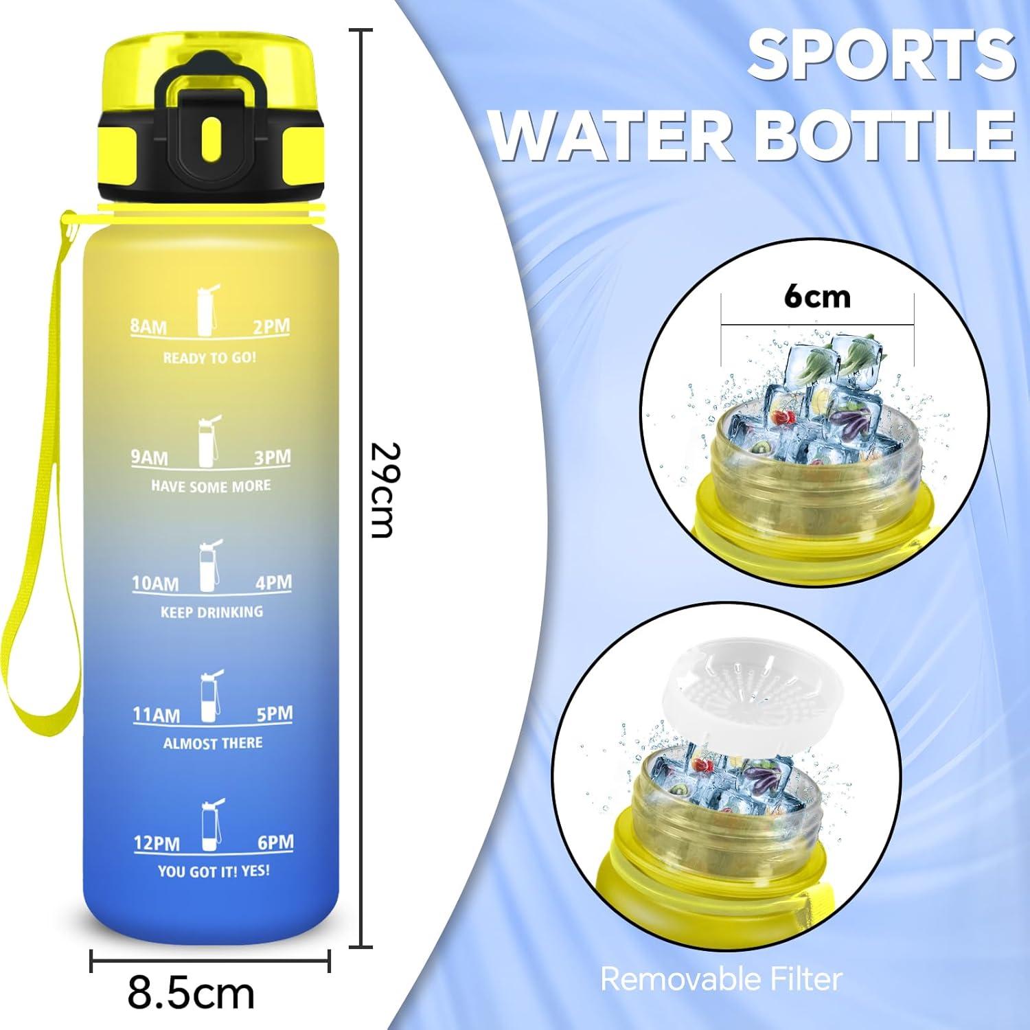 imageGourde Gourde 500ml Bouteille Filtrante AntiFuite Facile Transporter Bouteille deau pour Motivation Facile Nettoyer pour Bureau Voyage Extrieur Adulte Camping Voyage Sport RunningJaunebleu