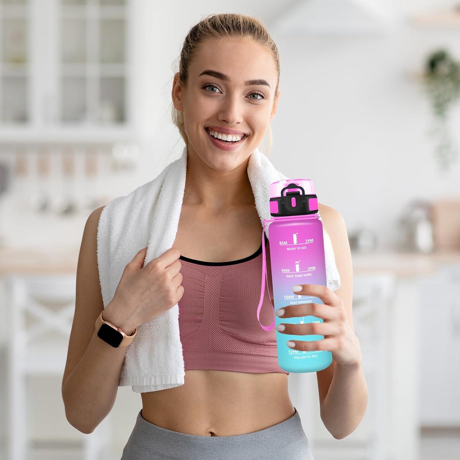 imageGourde Gourde 500ml Bouteille Filtrante AntiFuite Facile Transporter Bouteille deau pour Motivation Facile Nettoyer pour Bureau Voyage Extrieur Adulte Camping Voyage Sport RunningRosecyan