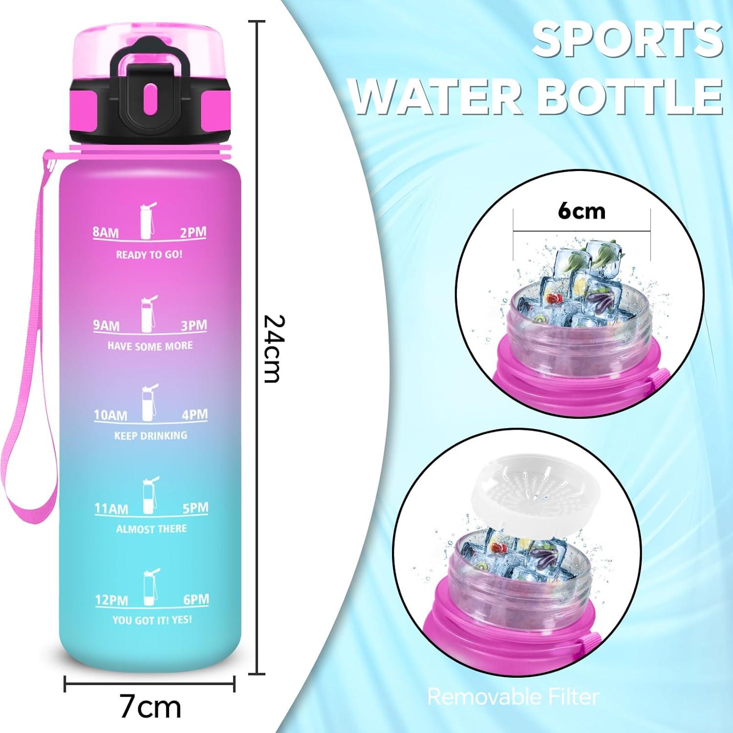 imageGourde Gourde 500ml Bouteille Filtrante AntiFuite Facile Transporter Bouteille deau pour Motivation Facile Nettoyer pour Bureau Voyage Extrieur Adulte Camping Voyage Sport RunningRosecyan