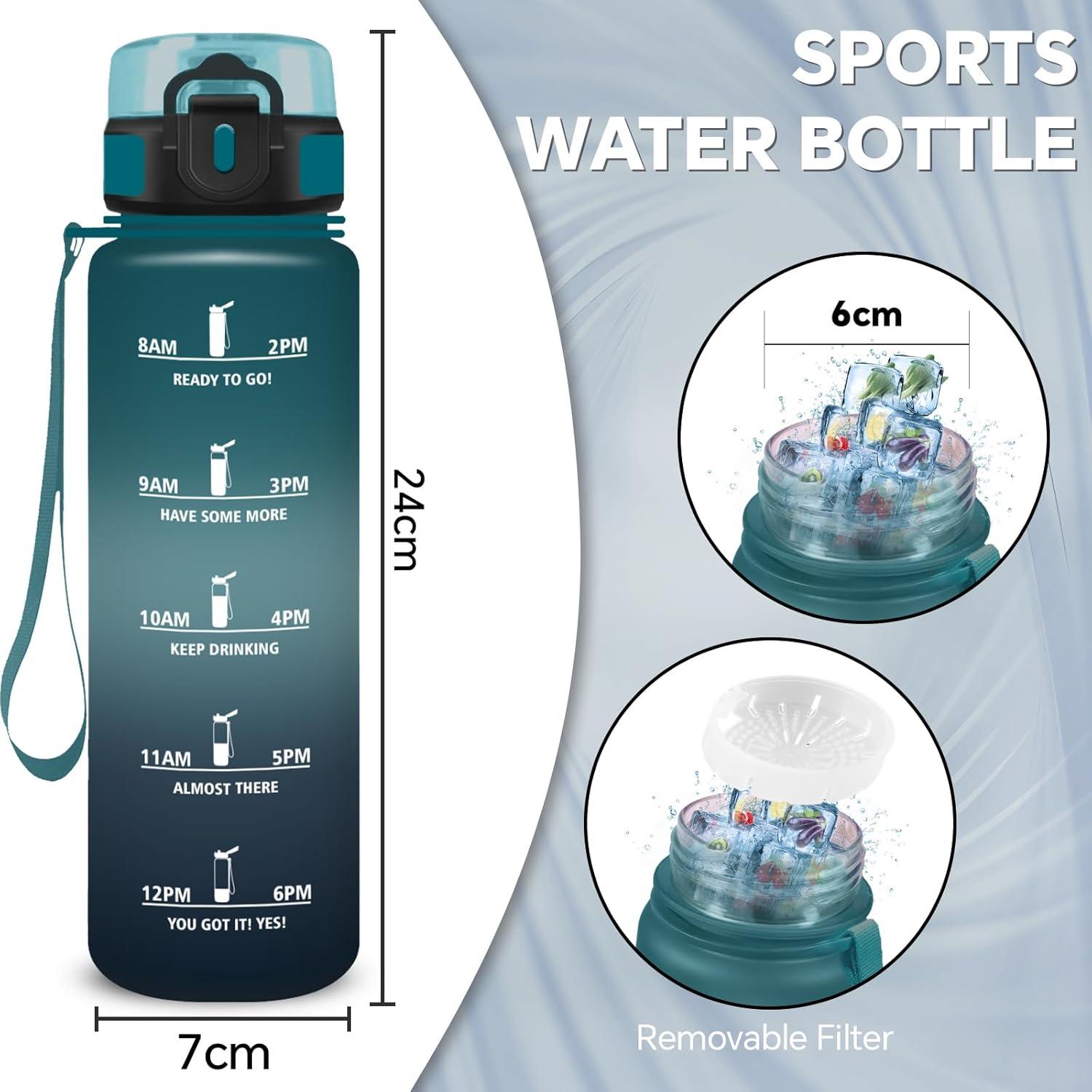 imageGourde Gourde 500ml Bouteille Filtrante AntiFuite Facile Transporter Bouteille deau pour Motivation Facile Nettoyer pour Bureau Voyage Extrieur Adulte Camping Voyage Sport RunningVertgris