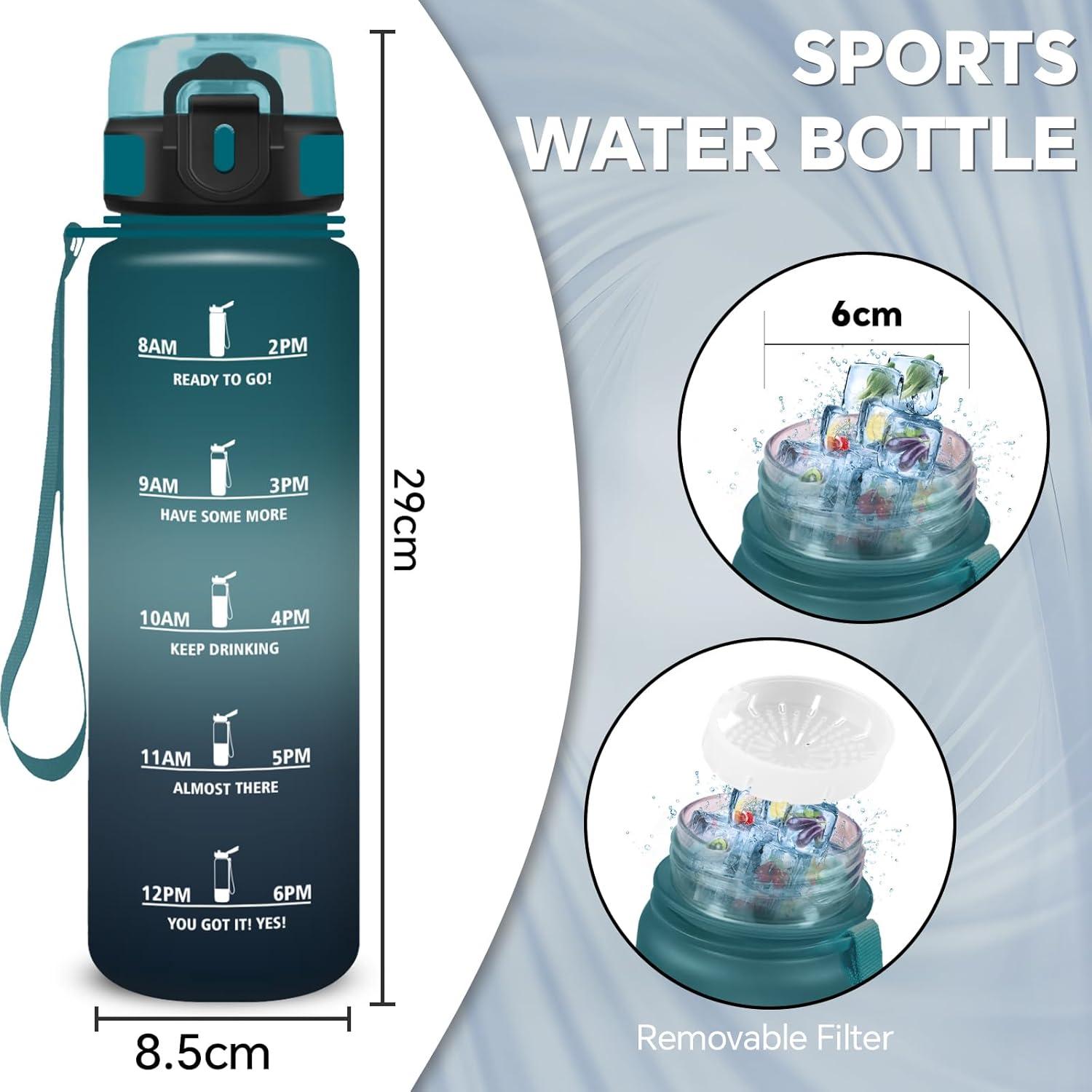 imageGourde Gourde 500ml Bouteille Filtrante AntiFuite Facile Transporter Bouteille deau pour Motivation Facile Nettoyer pour Bureau Voyage Extrieur Adulte Camping Voyage Sport RunningVertgris