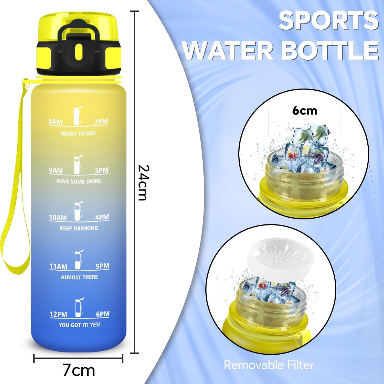 imageGourde Gourde 500ml Bouteille Filtrante AntiFuite Facile Transporter Bouteille deau pour Motivation Facile Nettoyer pour Bureau Voyage Extrieur Adulte Camping Voyage Sport RunningJaunebleu