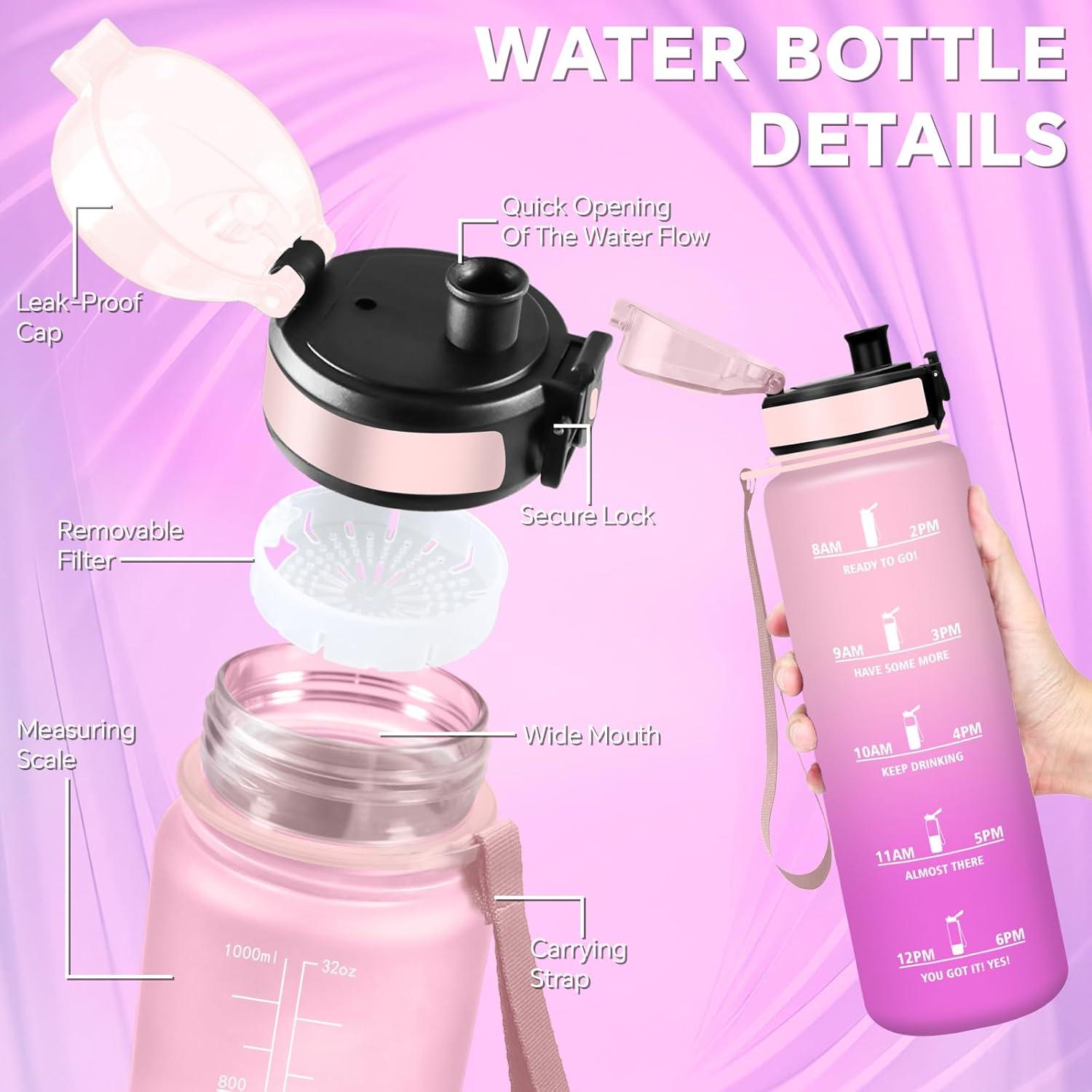 imageGourde Gourde 500ml Bouteille Filtrante AntiFuite Facile Transporter Bouteille deau pour Motivation Facile Nettoyer pour Bureau Voyage Extrieur Adulte Camping Voyage Sport RunningRoserose