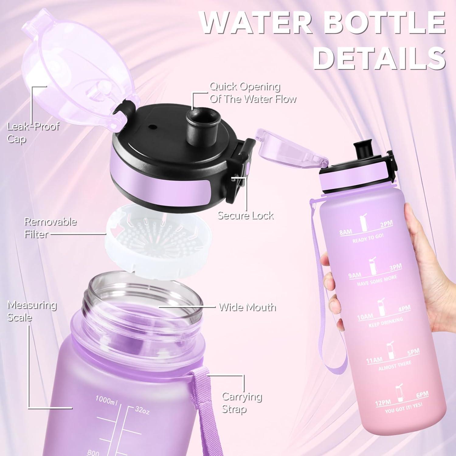 imageGourde Gourde 500ml Bouteille Filtrante AntiFuite Facile Transporter Bouteille deau pour Motivation Facile Nettoyer pour Bureau Voyage Extrieur Adulte Camping Voyage Sport RunningIrisrose