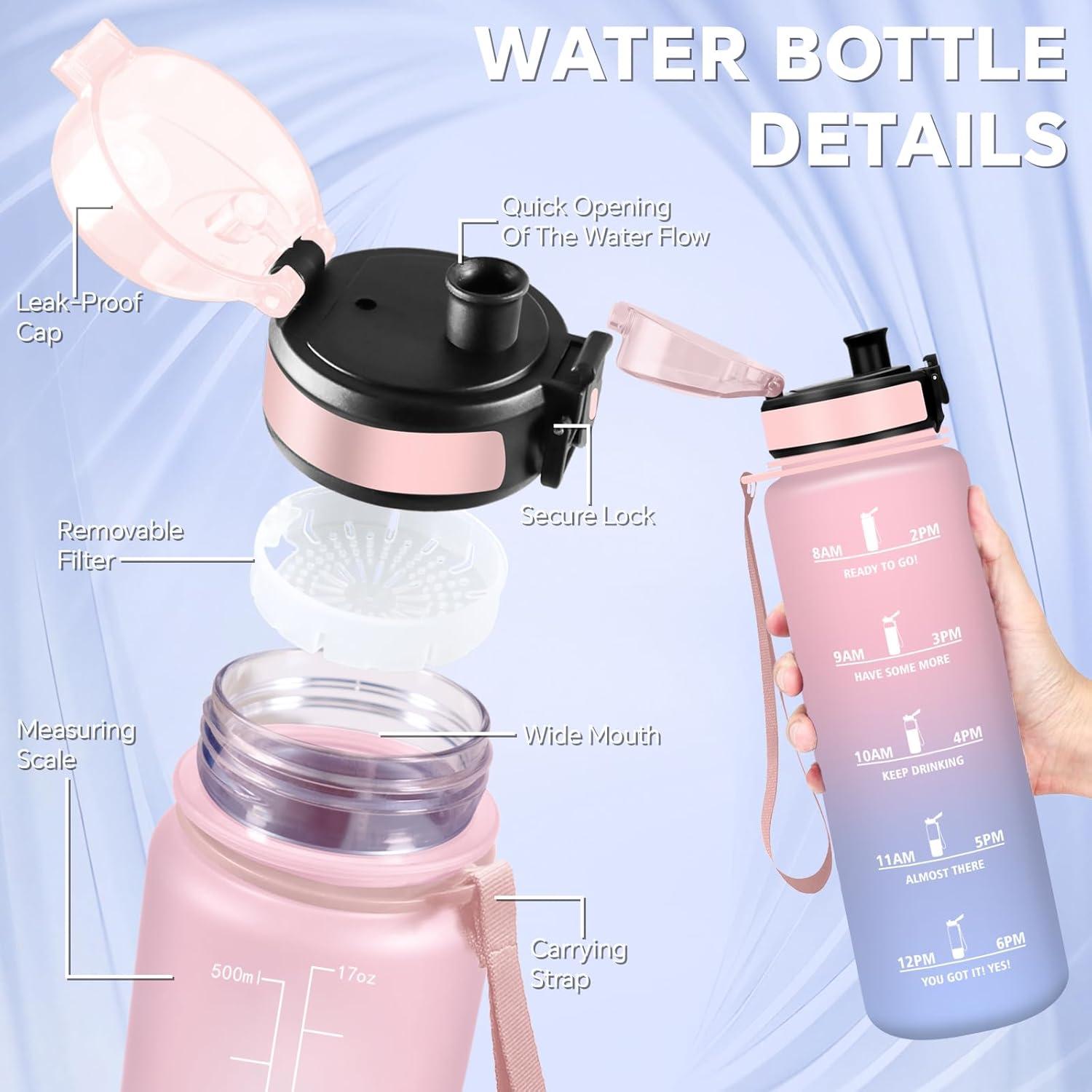 imageGourde Gourde 500ml Bouteille Filtrante AntiFuite Facile Transporter Bouteille deau pour Motivation Facile Nettoyer pour Bureau Voyage Extrieur Adulte Camping Voyage Sport RunningRoseciel