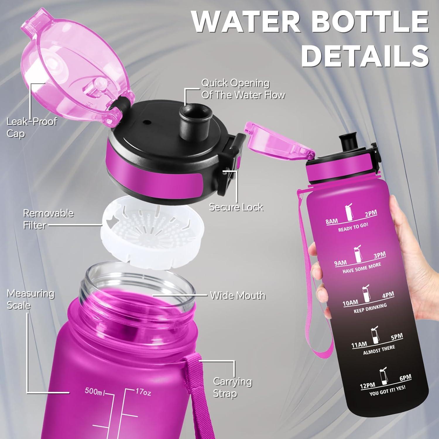 imageGourde Gourde 500ml Bouteille Filtrante AntiFuite Facile Transporter Bouteille deau pour Motivation Facile Nettoyer pour Bureau Voyage Extrieur Adulte Camping Voyage Sport RunningVioletnoir