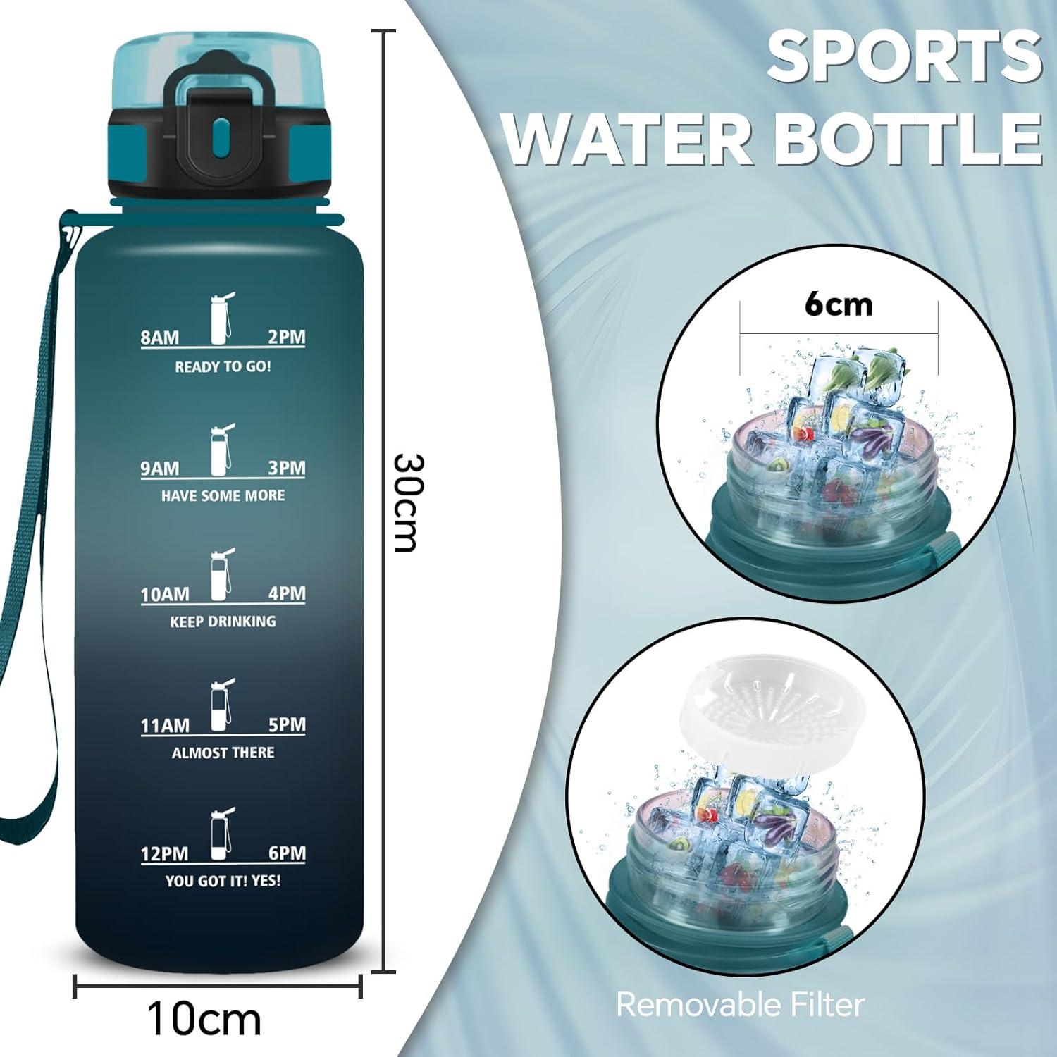 imageGourde Gourde 500ml Bouteille Filtrante AntiFuite Facile Transporter Bouteille deau pour Motivation Facile Nettoyer pour Bureau Voyage Extrieur Adulte Camping Voyage Sport RunningVertgris