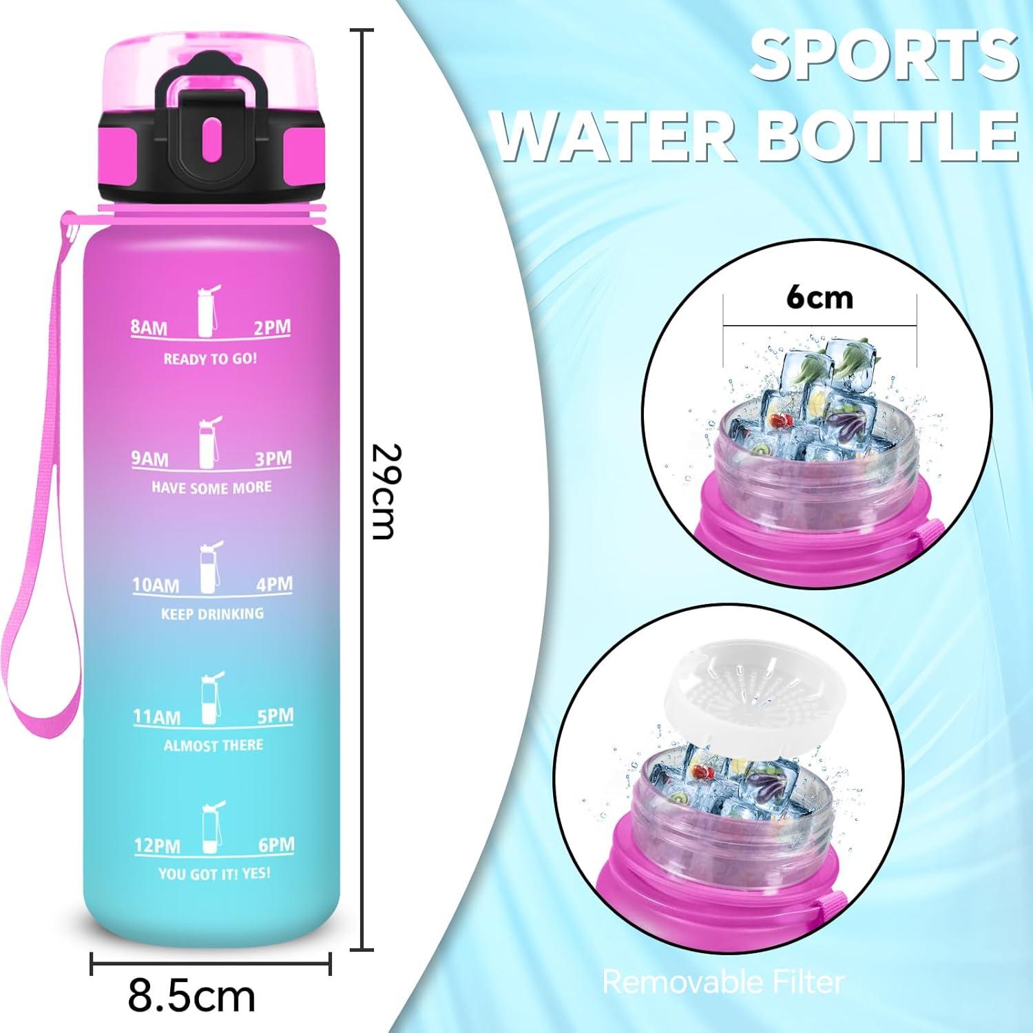 imageGourde Gourde 500ml Bouteille Filtrante AntiFuite Facile Transporter Bouteille deau pour Motivation Facile Nettoyer pour Bureau Voyage Extrieur Adulte Camping Voyage Sport RunningRosecyan