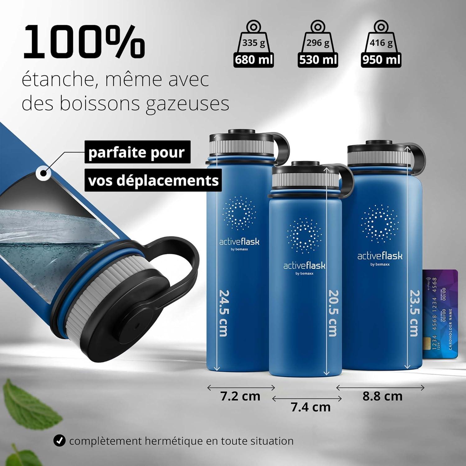 imageGourde Inox Isotherme ACTIVE FLASK 1l500ml sans BPA Paille 3 Bouchons Bouteille deau Acier Inoxydable Isole Thermos Rutilisable Camping Velo Sport Running Randonne Enfant Caf TheMarine Blue