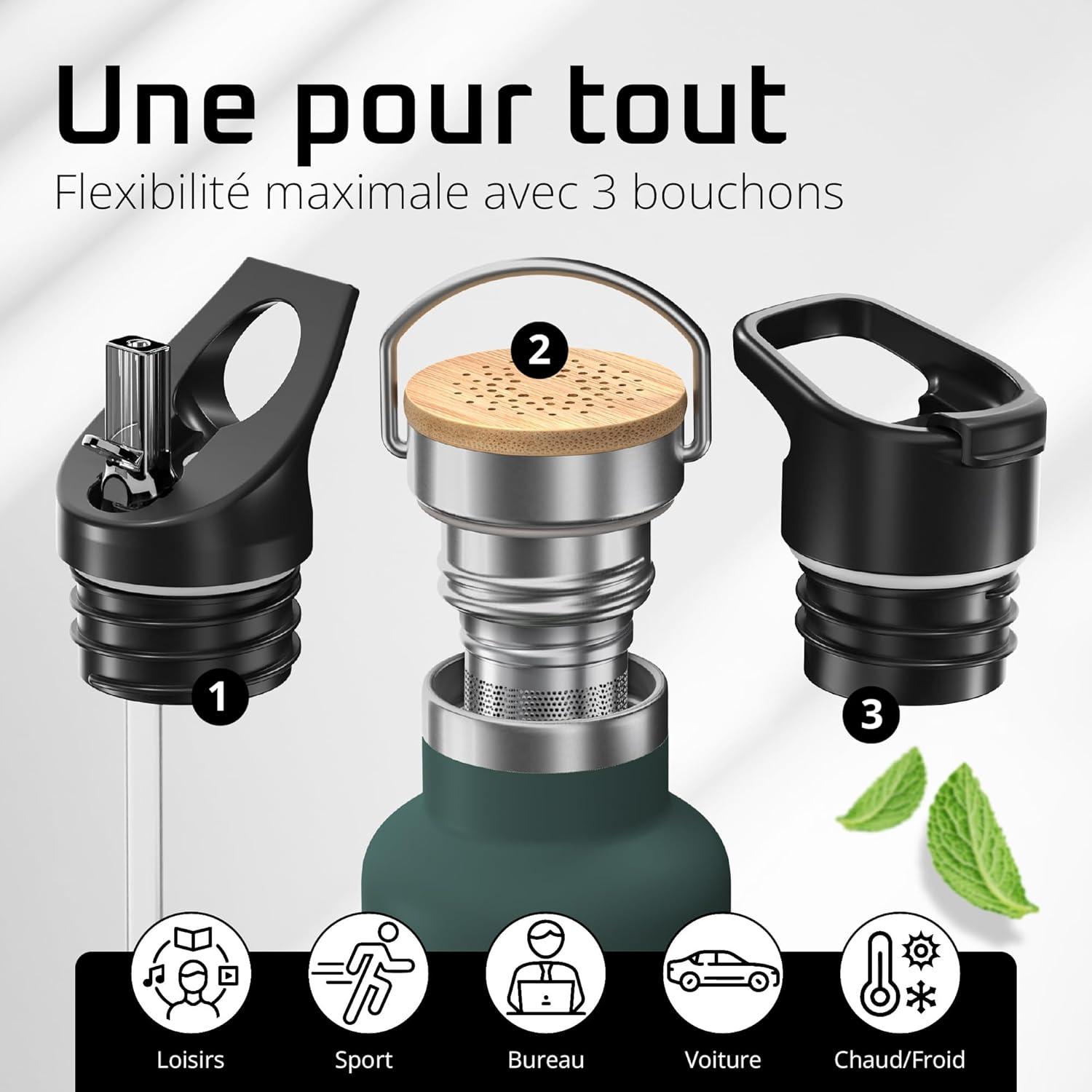 imageGourde Inox Isotherme ACTIVE FLASK 1l500ml sans BPA Paille 3 Bouchons Bouteille deau Acier Inoxydable Isole Thermos Rutilisable Camping Velo Sport Running Randonne Enfant Caf TheDark Teal Bamboo