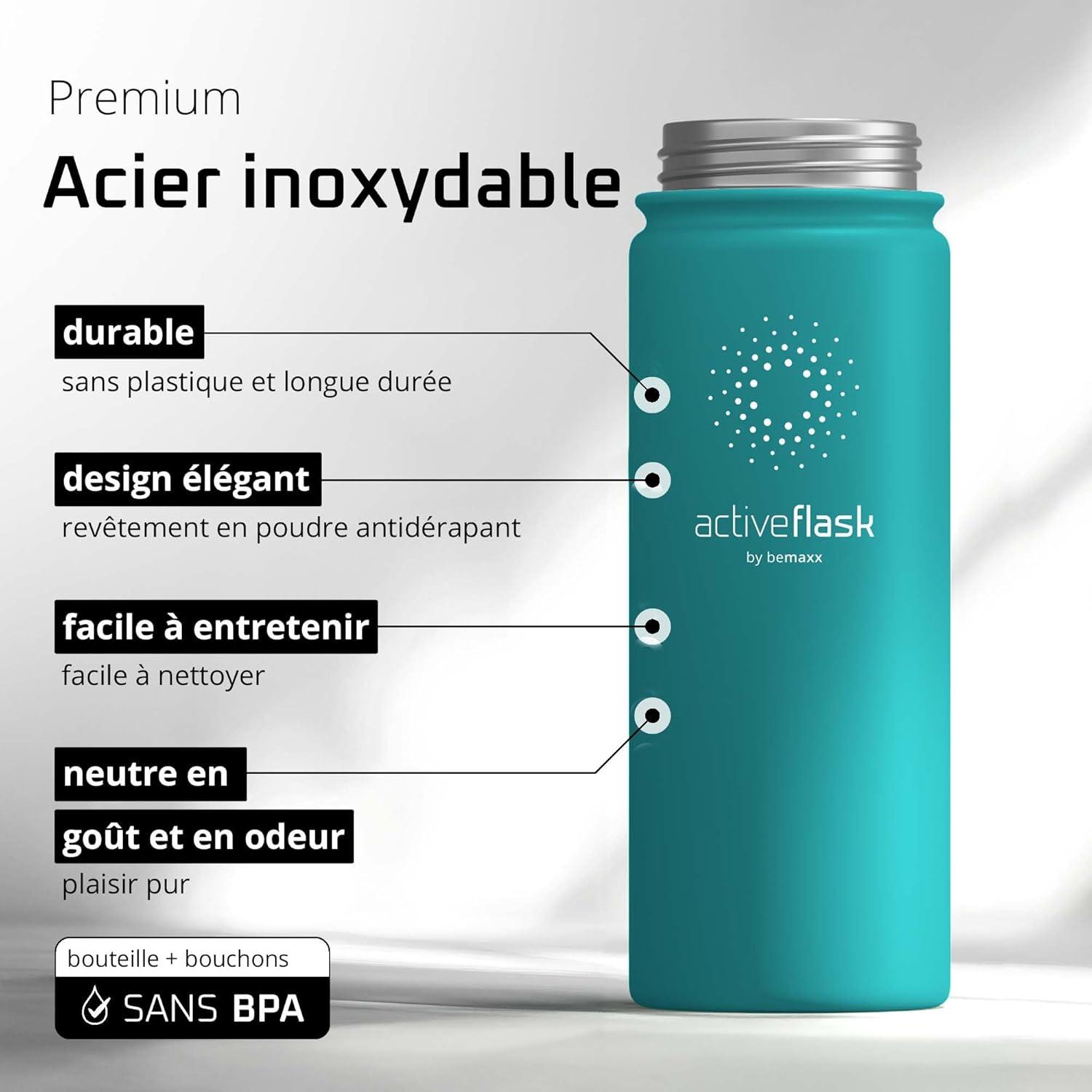 imageGourde Inox Isotherme ACTIVE FLASK 1l500ml sans BPA Paille 3 Bouchons Bouteille deau Acier Inoxydable Isole Thermos Rutilisable Camping Velo Sport Running Randonne Enfant Caf TheAquatic Cyan