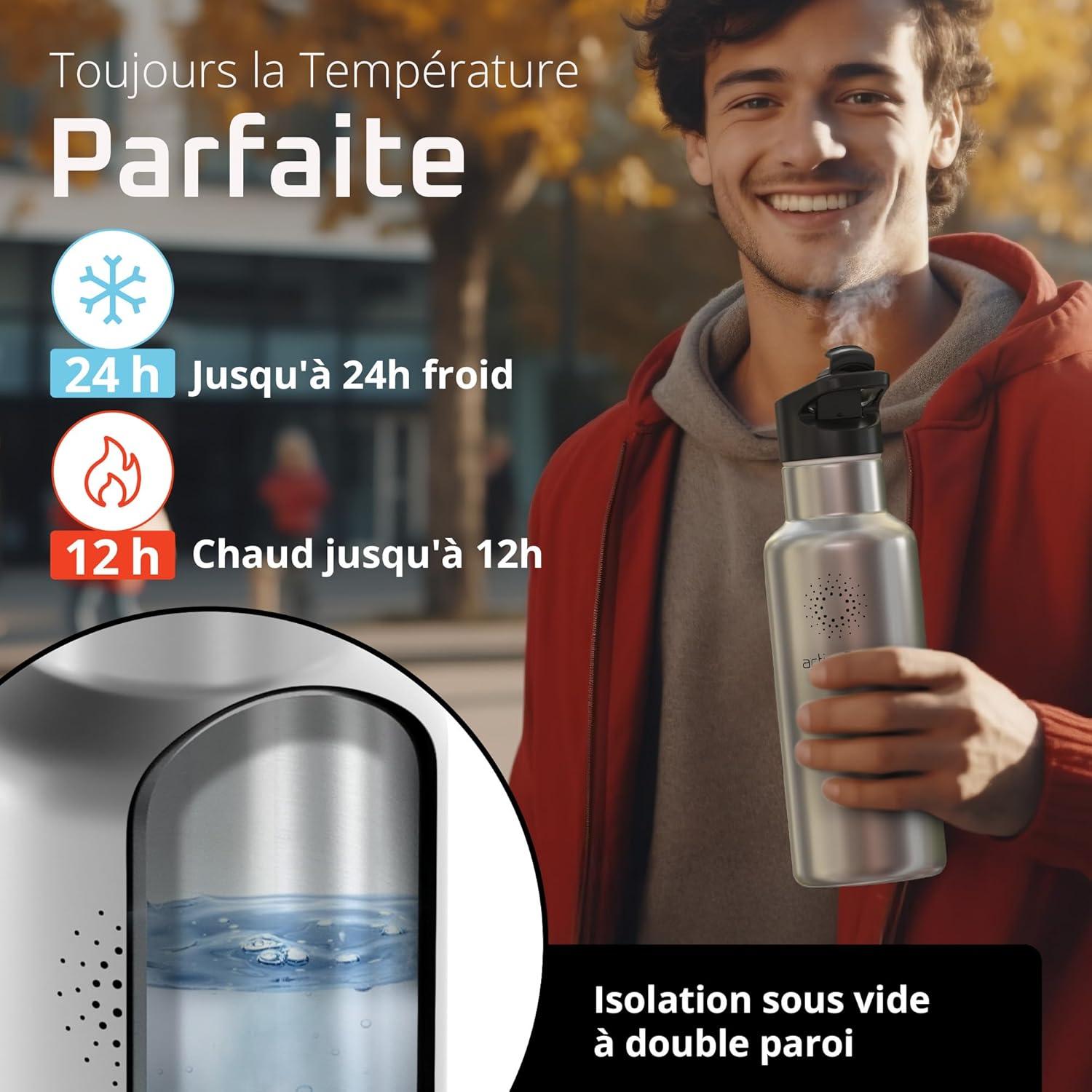 imageGourde Inox Isotherme ACTIVE FLASK 1l500ml sans BPA Paille 3 Bouchons Bouteille deau Acier Inoxydable Isole Thermos Rutilisable Camping Velo Sport Running Randonne Enfant Caf TheClassic Stainless Bamboo