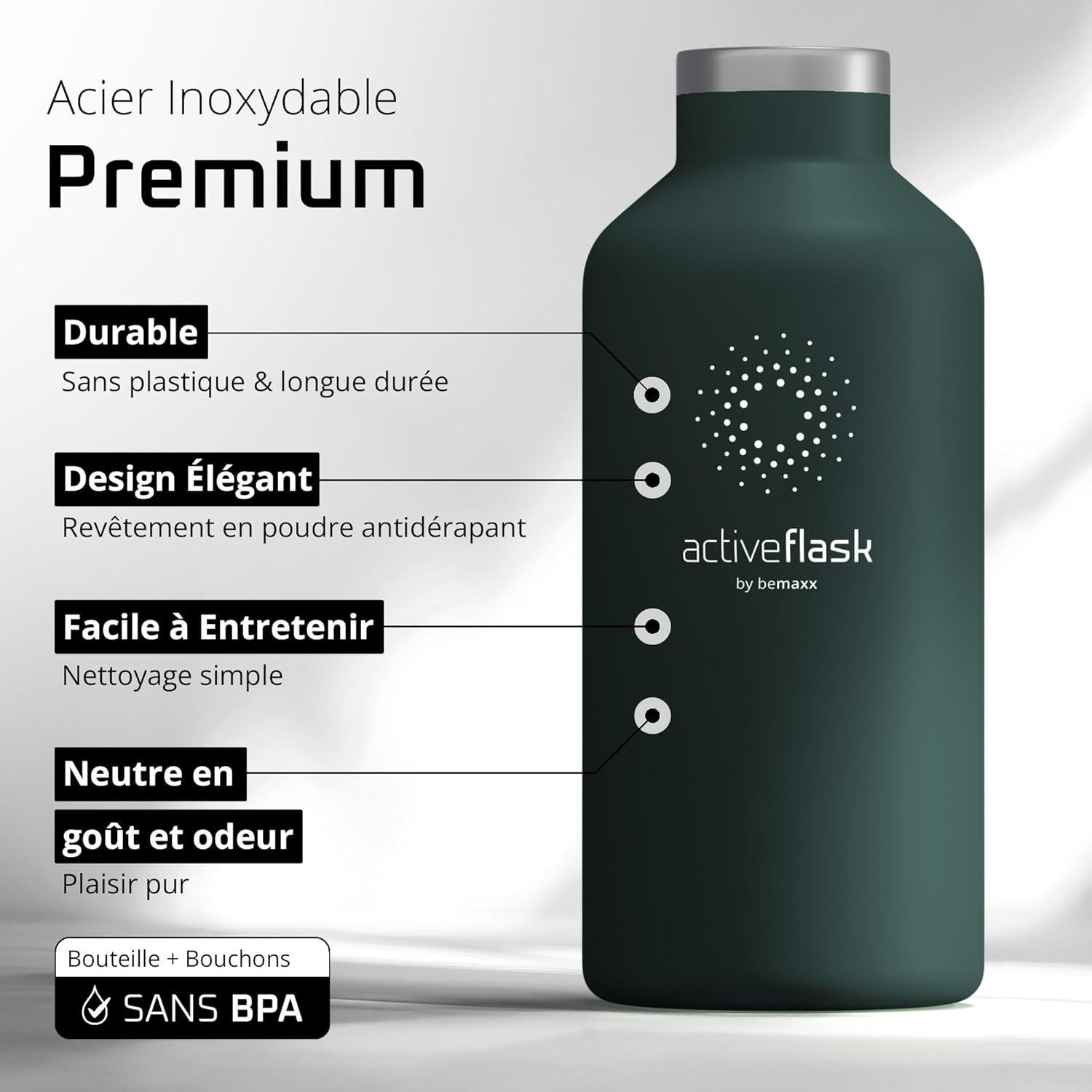imageGourde Inox Isotherme ACTIVE FLASK 1l500ml sans BPA Paille 3 Bouchons Bouteille deau Acier Inoxydable Isole Thermos Rutilisable Camping Velo Sport Running Randonne Enfant Caf TheDark Teal Bamboo