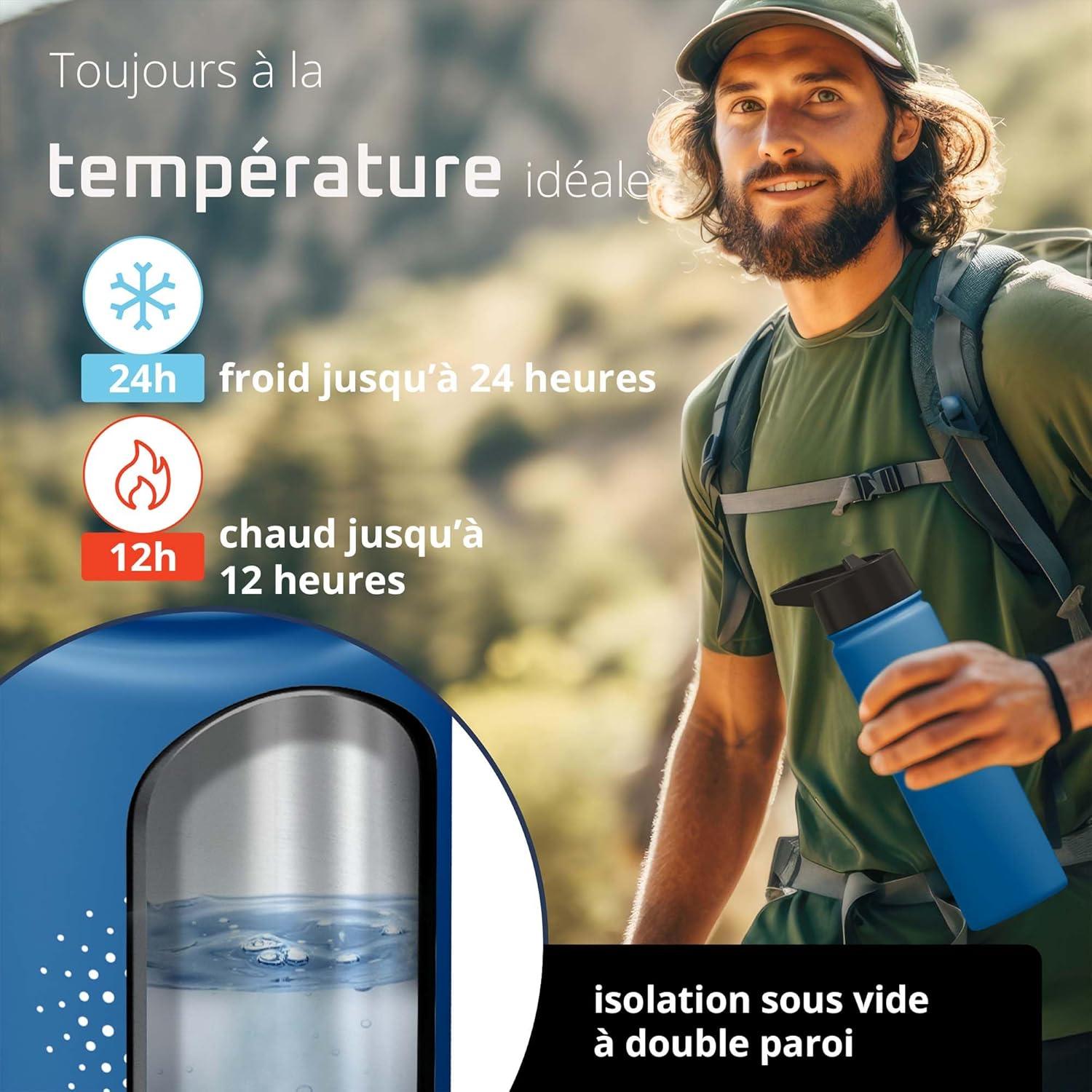imageGourde Inox Isotherme ACTIVE FLASK 1l500ml sans BPA Paille 3 Bouchons Bouteille deau Acier Inoxydable Isole Thermos Rutilisable Camping Velo Sport Running Randonne Enfant Caf TheMarine Blue