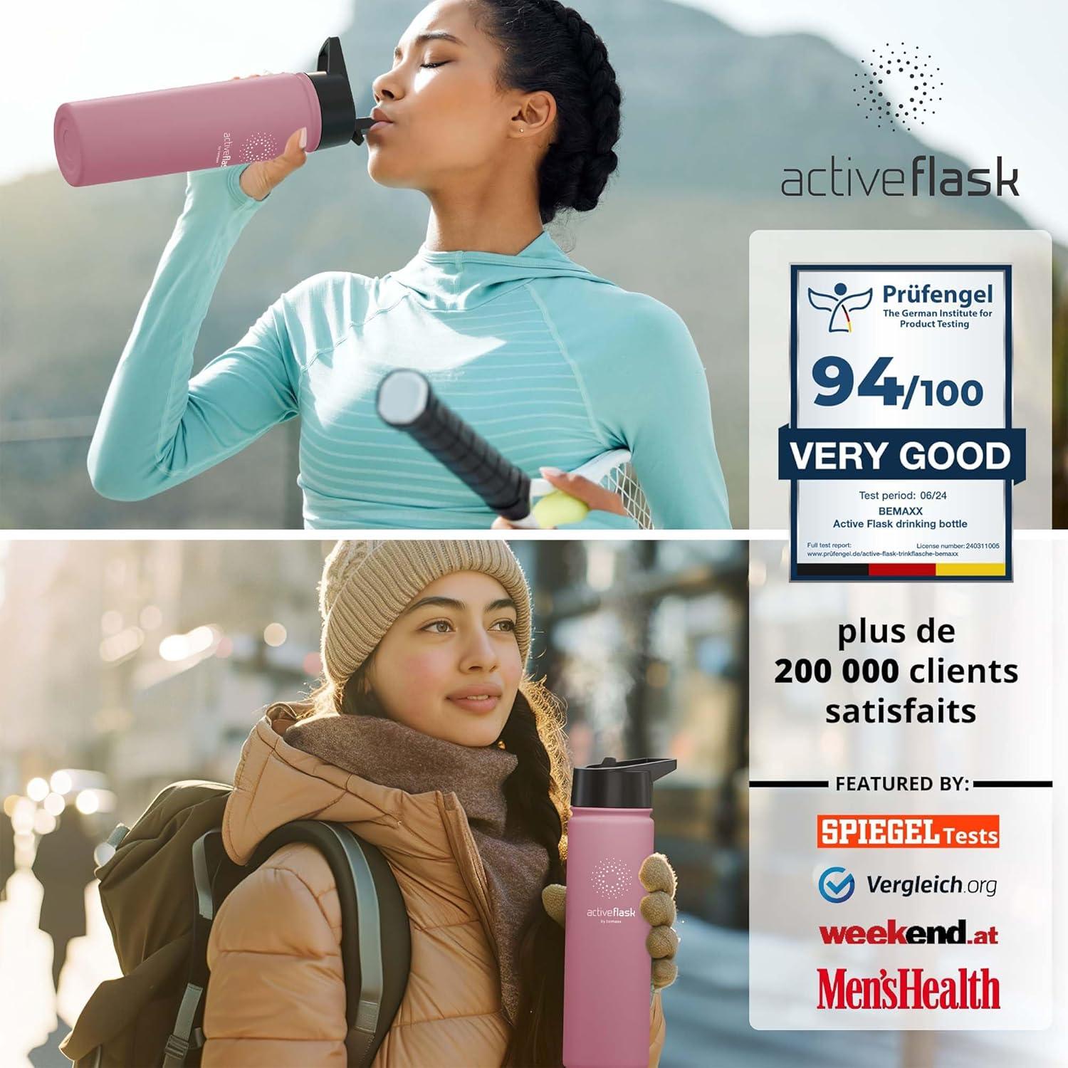 imageGourde Inox Isotherme ACTIVE FLASK 1l500ml sans BPA Paille 3 Bouchons Bouteille deau Acier Inoxydable Isole Thermos Rutilisable Camping Velo Sport Running Randonne Enfant Caf TheDusky Pink