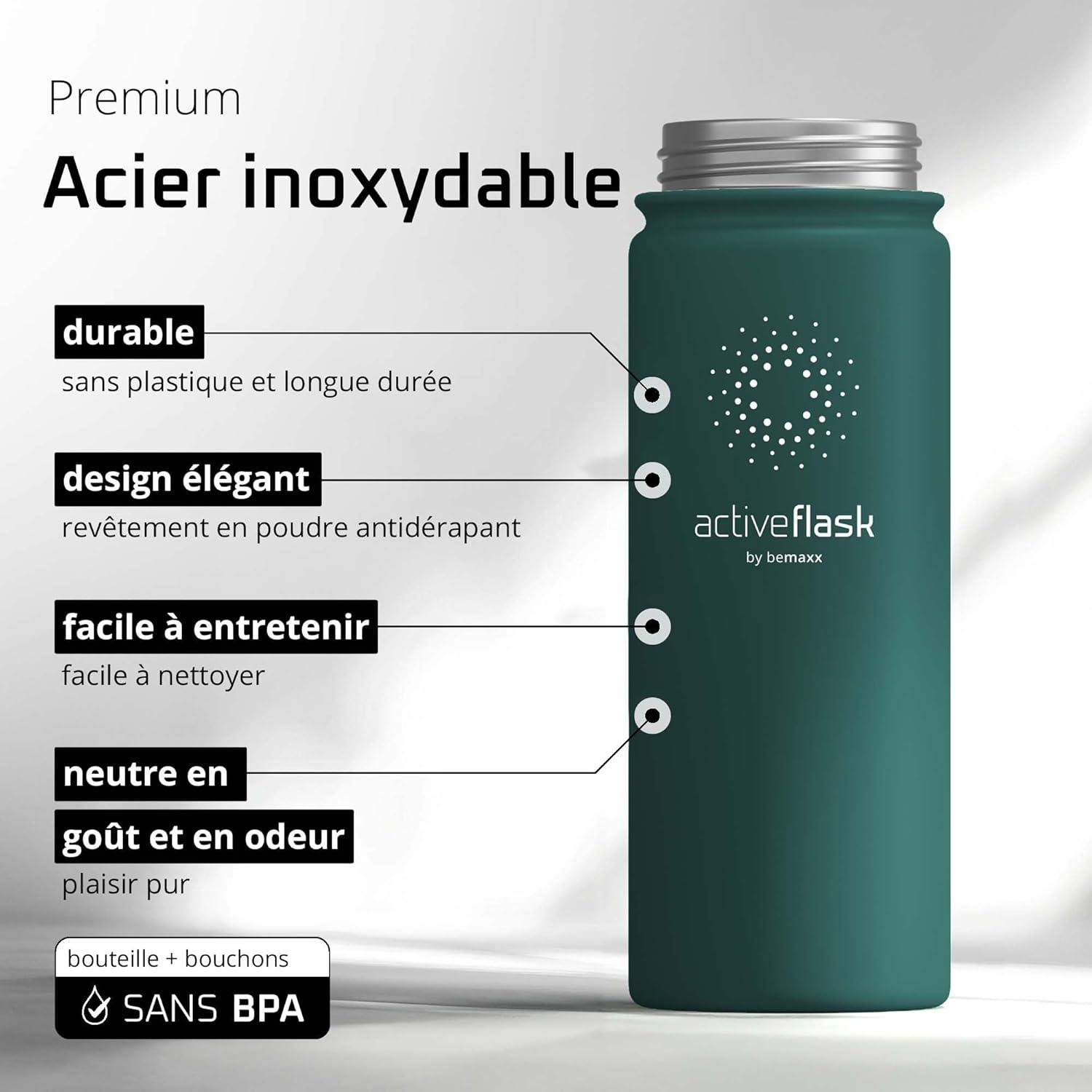 imageGourde Inox Isotherme ACTIVE FLASK 1l500ml sans BPA Paille 3 Bouchons Bouteille deau Acier Inoxydable Isole Thermos Rutilisable Camping Velo Sport Running Randonne Enfant Caf TheDark Teal