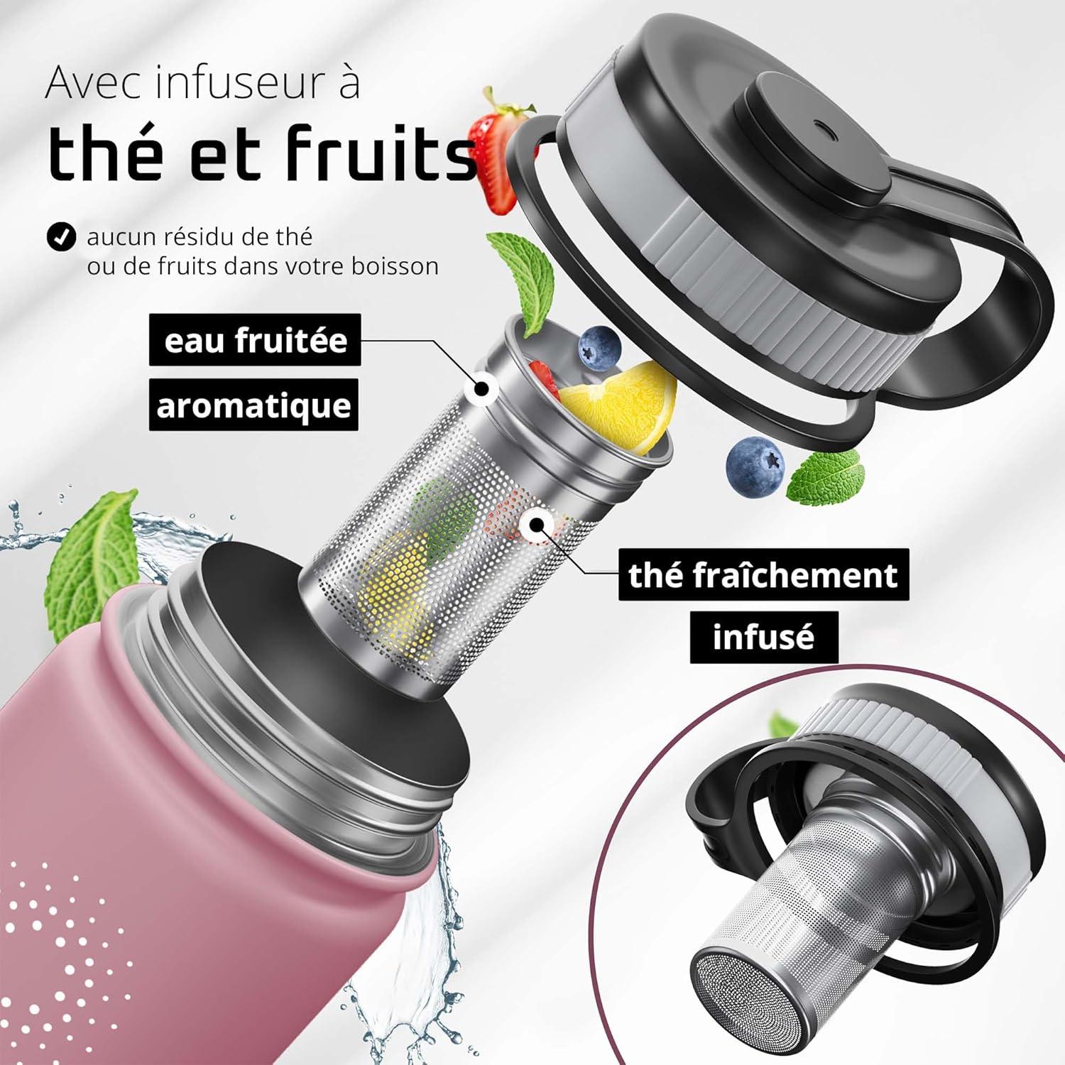 imageGourde Inox Isotherme ACTIVE FLASK 1l500ml sans BPA Paille 3 Bouchons Bouteille deau Acier Inoxydable Isole Thermos Rutilisable Camping Velo Sport Running Randonne Enfant Caf TheDusky Pink