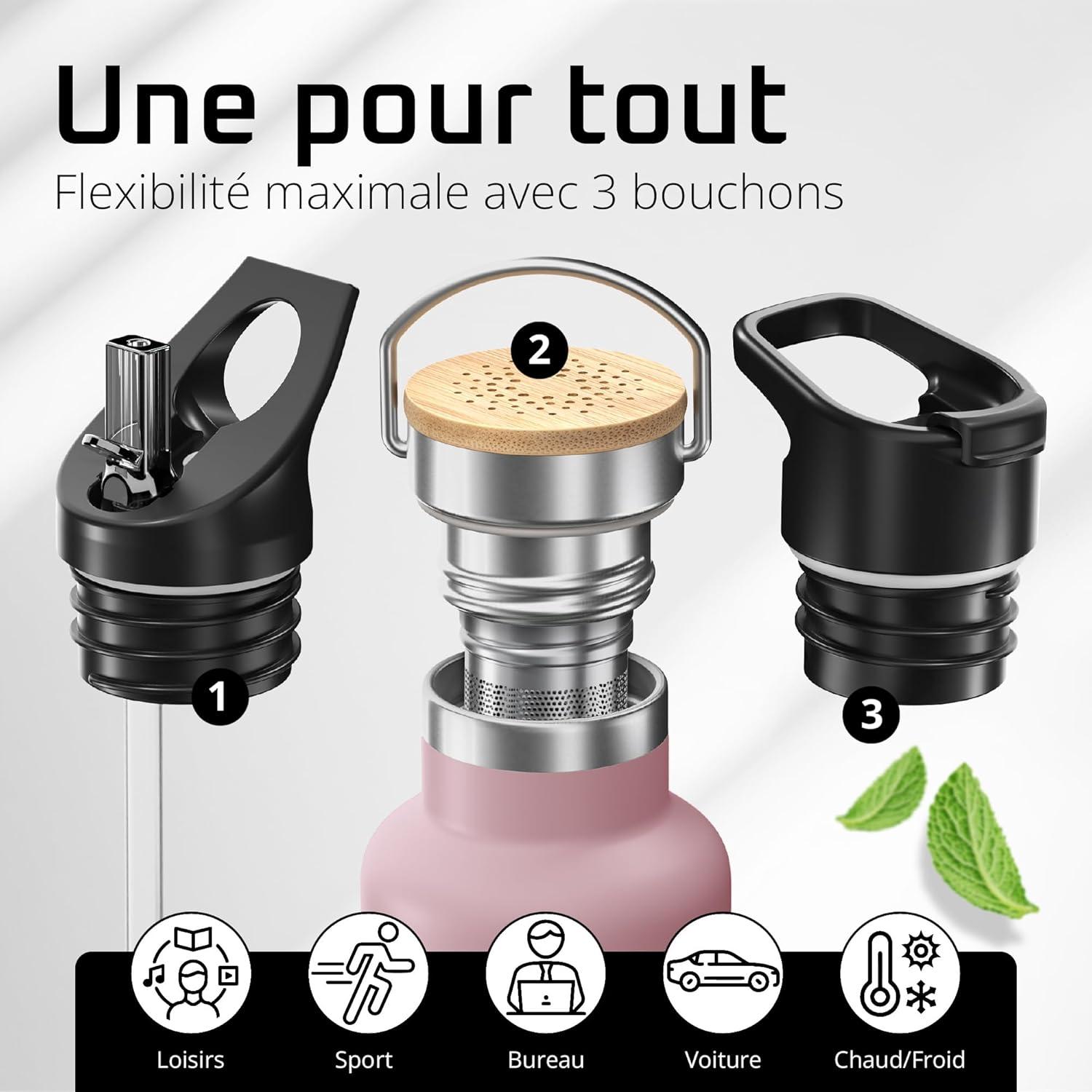 imageGourde Inox Isotherme ACTIVE FLASK 1l500ml sans BPA Paille 3 Bouchons Bouteille deau Acier Inoxydable Isole Thermos Rutilisable Camping Velo Sport Running Randonne Enfant Caf TheDusky Pink Bamboo