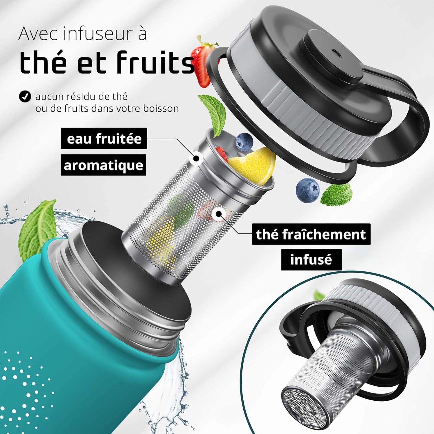 imageGourde Inox Isotherme ACTIVE FLASK 1l500ml sans BPA Paille 3 Bouchons Bouteille deau Acier Inoxydable Isole Thermos Rutilisable Camping Velo Sport Running Randonne Enfant Caf TheAquatic Cyan