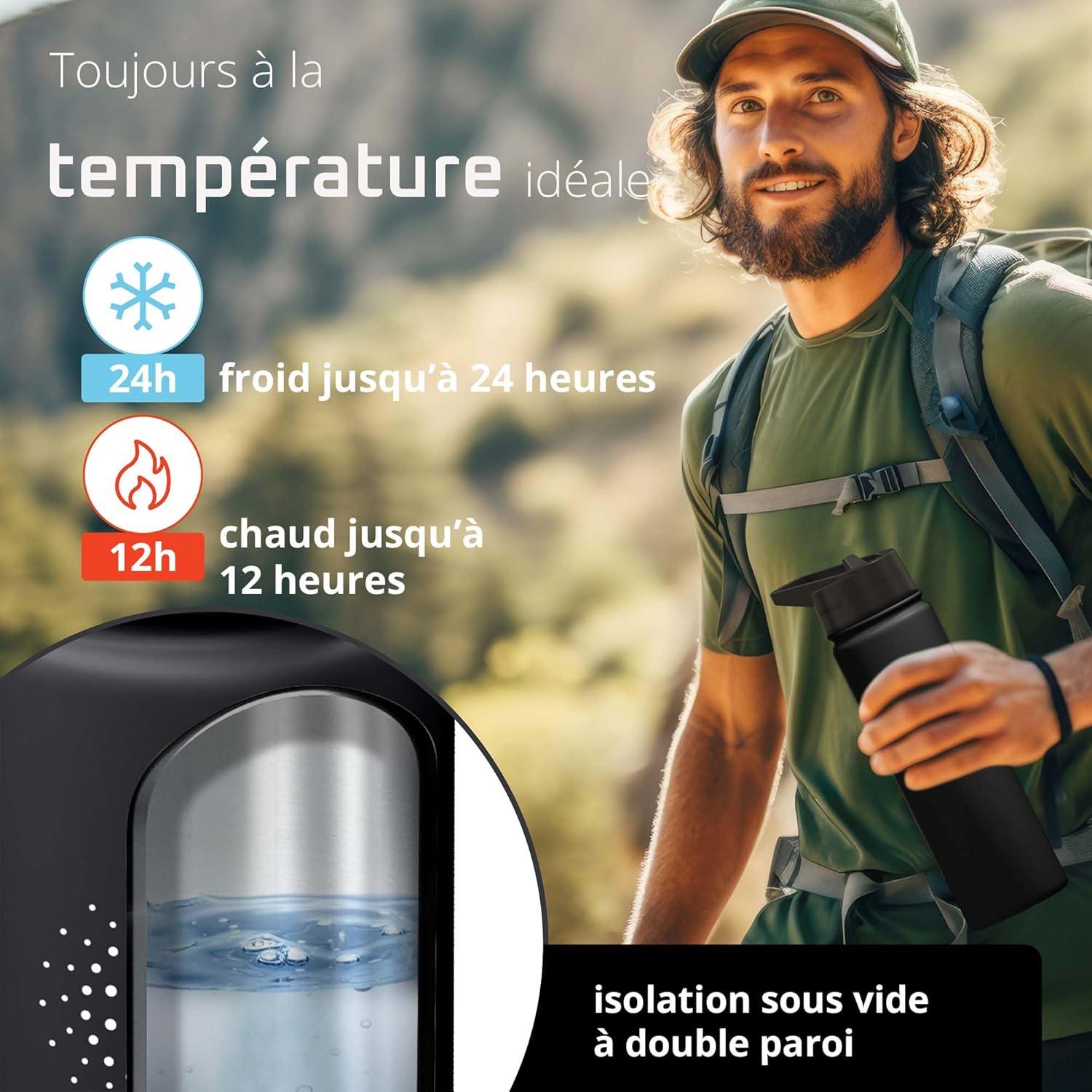 imageGourde Inox Isotherme ACTIVE FLASK 1l500ml sans BPA Paille 3 Bouchons Bouteille deau Acier Inoxydable Isole Thermos Rutilisable Camping Velo Sport Running Randonne Enfant Caf TheSolid Black