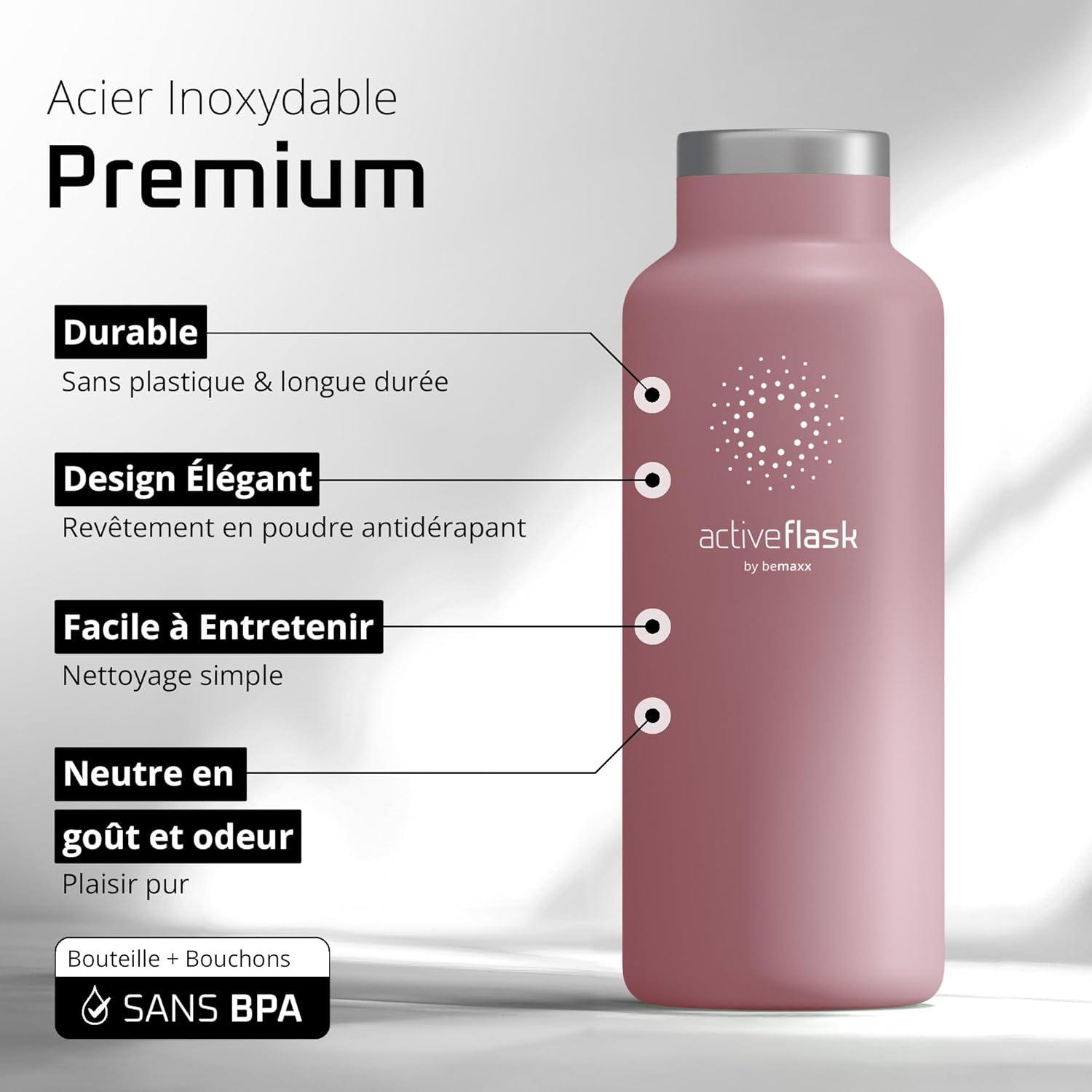 imageGourde Inox Isotherme ACTIVE FLASK 1l500ml sans BPA Paille 3 Bouchons Bouteille deau Acier Inoxydable Isole Thermos Rutilisable Camping Velo Sport Running Randonne Enfant Caf TheDusky Pink Bamboo