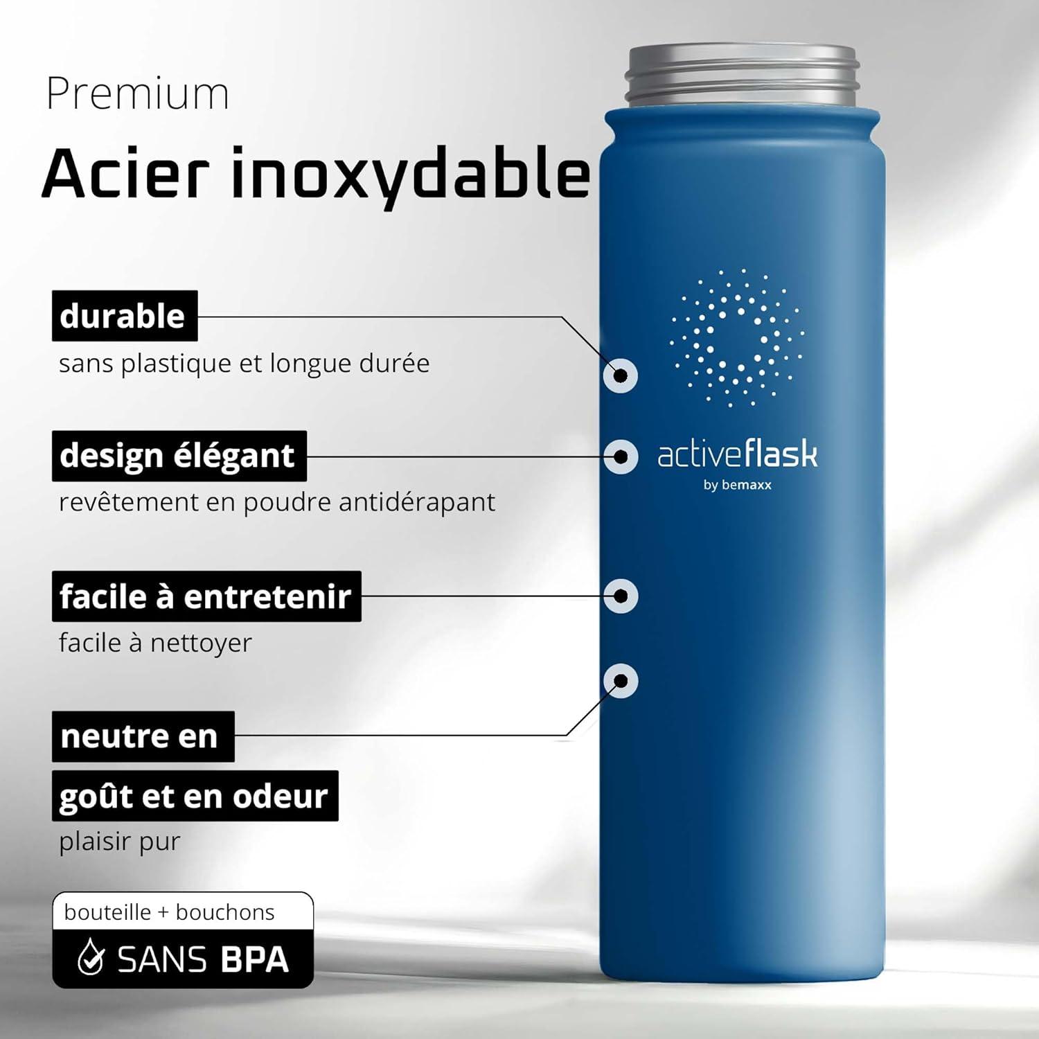 imageGourde Inox Isotherme ACTIVE FLASK 1l500ml sans BPA Paille 3 Bouchons Bouteille deau Acier Inoxydable Isole Thermos Rutilisable Camping Velo Sport Running Randonne Enfant Caf TheMarine Blue