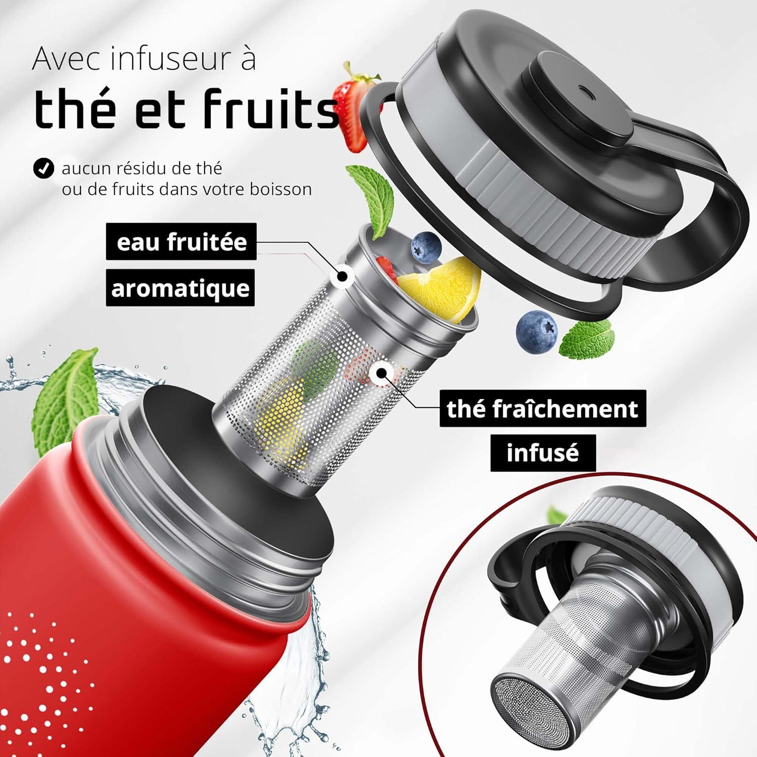 imageGourde Inox Isotherme ACTIVE FLASK 1l500ml sans BPA Paille 3 Bouchons Bouteille deau Acier Inoxydable Isole Thermos Rutilisable Camping Velo Sport Running Randonne Enfant Caf TheWild Red