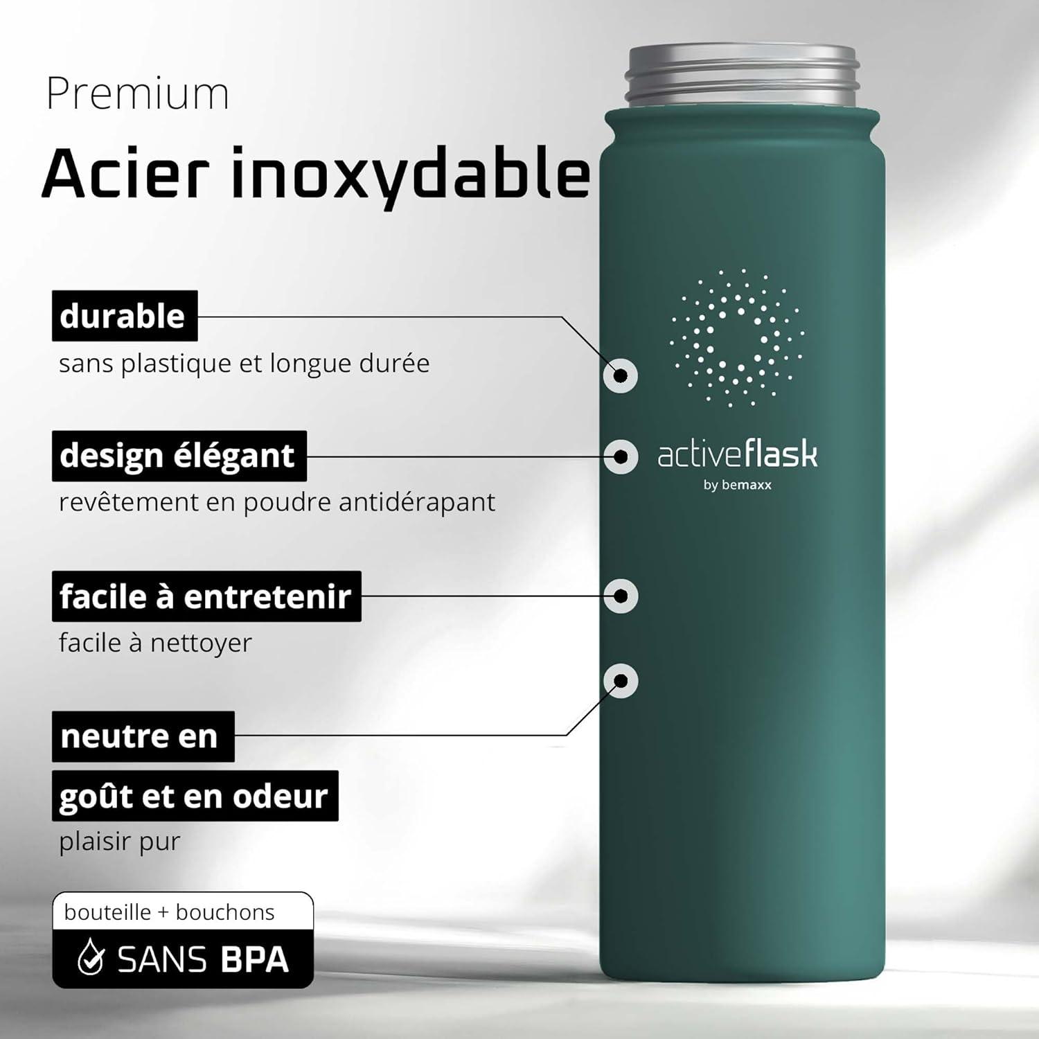 imageGourde Inox Isotherme ACTIVE FLASK 1l500ml sans BPA Paille 3 Bouchons Bouteille deau Acier Inoxydable Isole Thermos Rutilisable Camping Velo Sport Running Randonne Enfant Caf TheDark Teal