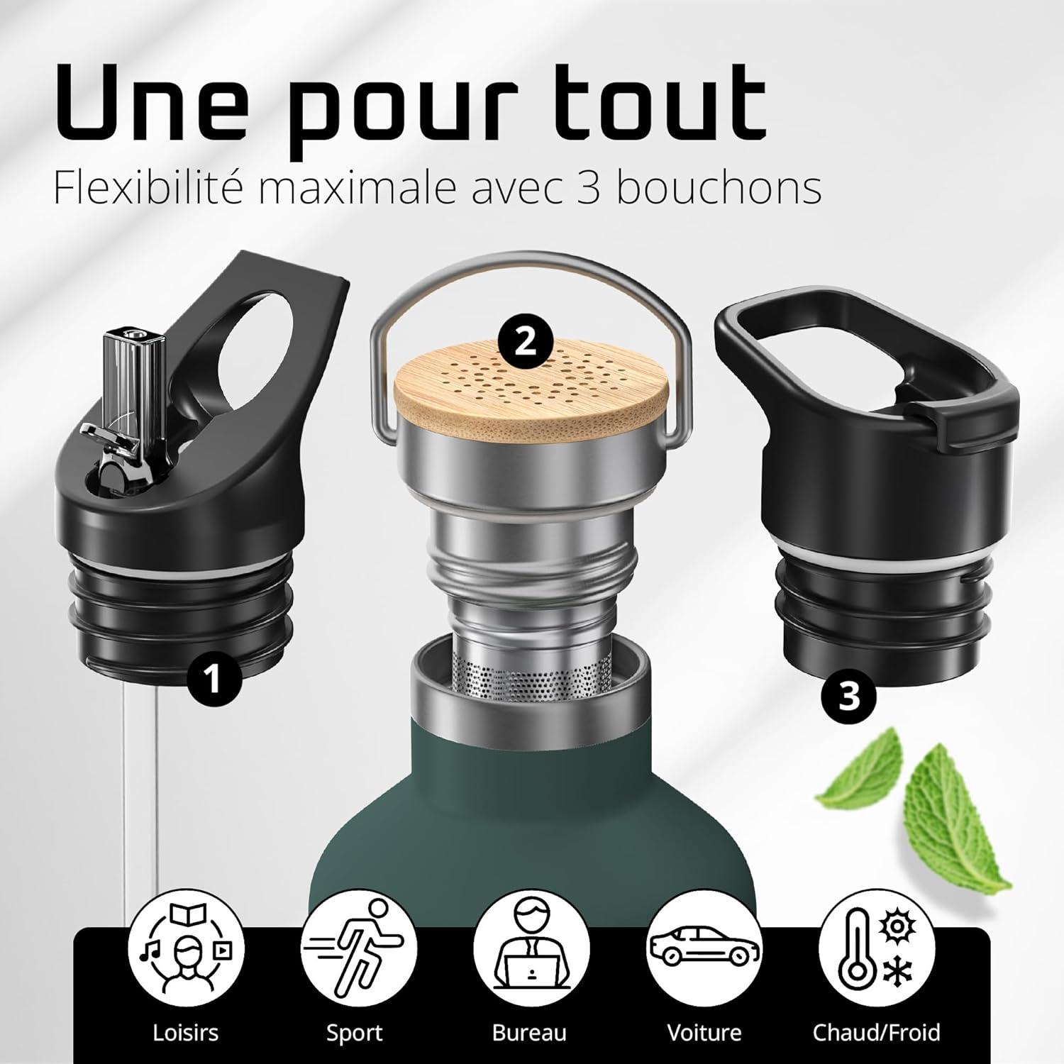 imageGourde Inox Isotherme ACTIVE FLASK 1l500ml sans BPA Paille 3 Bouchons Bouteille deau Acier Inoxydable Isole Thermos Rutilisable Camping Velo Sport Running Randonne Enfant Caf TheDark Teal Bamboo