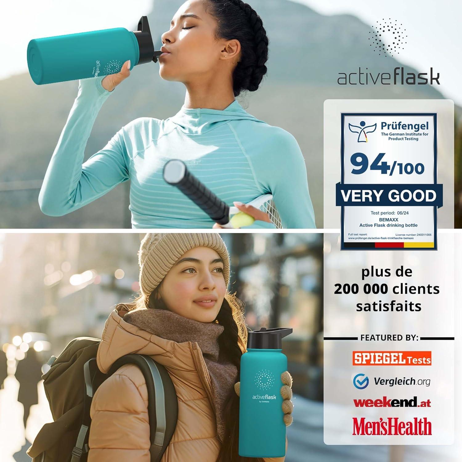 imageGourde Inox Isotherme ACTIVE FLASK 1l500ml sans BPA Paille 3 Bouchons Bouteille deau Acier Inoxydable Isole Thermos Rutilisable Camping Velo Sport Running Randonne Enfant Caf TheAquatic Cyan