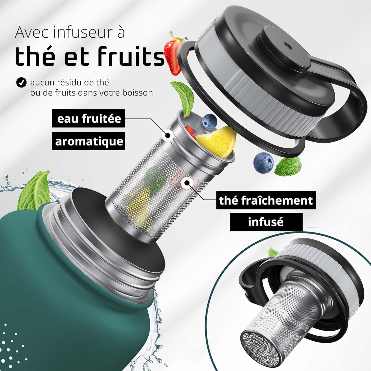 imageGourde Inox Isotherme ACTIVE FLASK 1l500ml sans BPA Paille 3 Bouchons Bouteille deau Acier Inoxydable Isole Thermos Rutilisable Camping Velo Sport Running Randonne Enfant Caf TheDark Teal