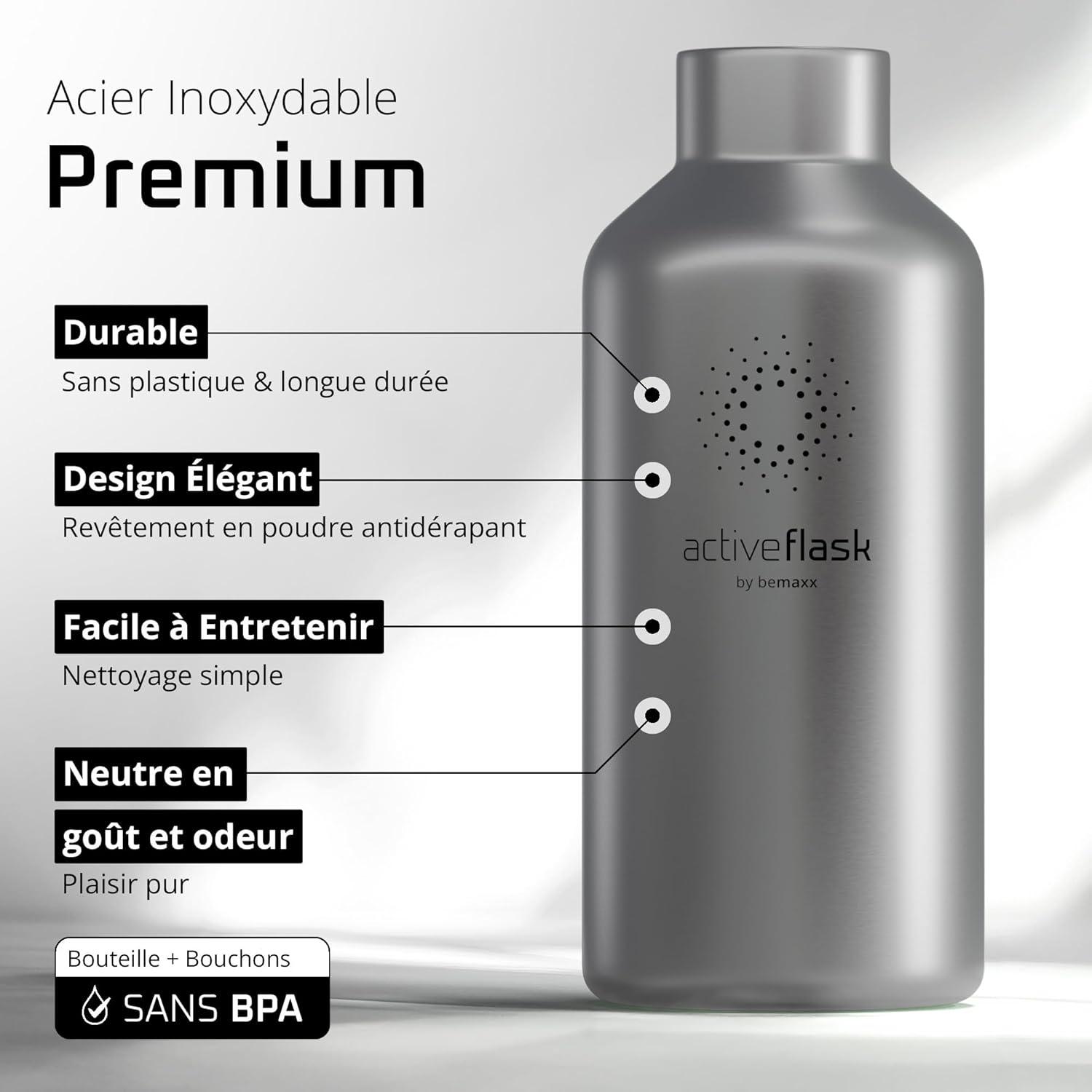 imageGourde Inox Isotherme ACTIVE FLASK 1l500ml sans BPA Paille 3 Bouchons Bouteille deau Acier Inoxydable Isole Thermos Rutilisable Camping Velo Sport Running Randonne Enfant Caf TheClassic Stainless Bamboo