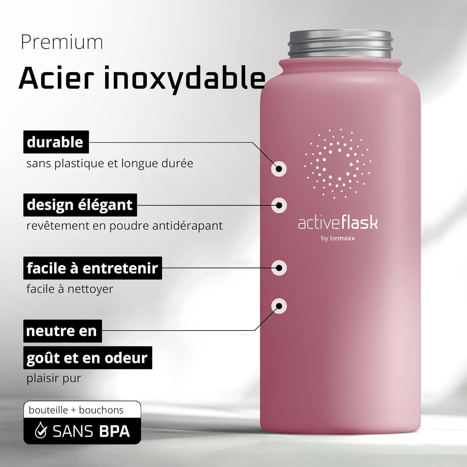 imageGourde Inox Isotherme ACTIVE FLASK 1l500ml sans BPA Paille 3 Bouchons Bouteille deau Acier Inoxydable Isole Thermos Rutilisable Camping Velo Sport Running Randonne Enfant Caf TheDusky Pink
