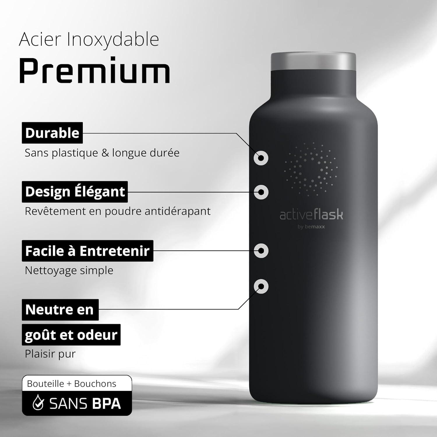 imageGourde Inox Isotherme ACTIVE FLASK 1l500ml sans BPA Paille 3 Bouchons Bouteille deau Acier Inoxydable Isole Thermos Rutilisable Camping Velo Sport Running Randonne Enfant Caf TheCool Grey Bamboo
