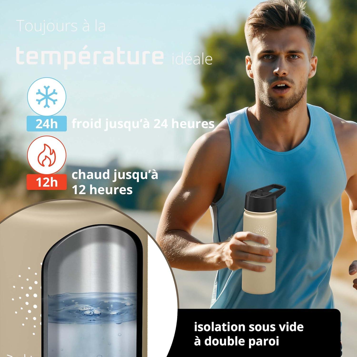 imageGourde Inox Isotherme ACTIVE FLASK 1l500ml sans BPA Paille 3 Bouchons Bouteille deau Acier Inoxydable Isole Thermos Rutilisable Camping Velo Sport Running Randonne Enfant Caf TheBeige