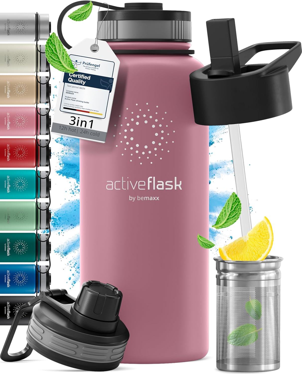 imageGourde Inox Isotherme ACTIVE FLASK 1l500ml sans BPA Paille 3 Bouchons Bouteille deau Acier Inoxydable Isole Thermos Rutilisable Camping Velo Sport Running Randonne Enfant Caf TheDusky Pink