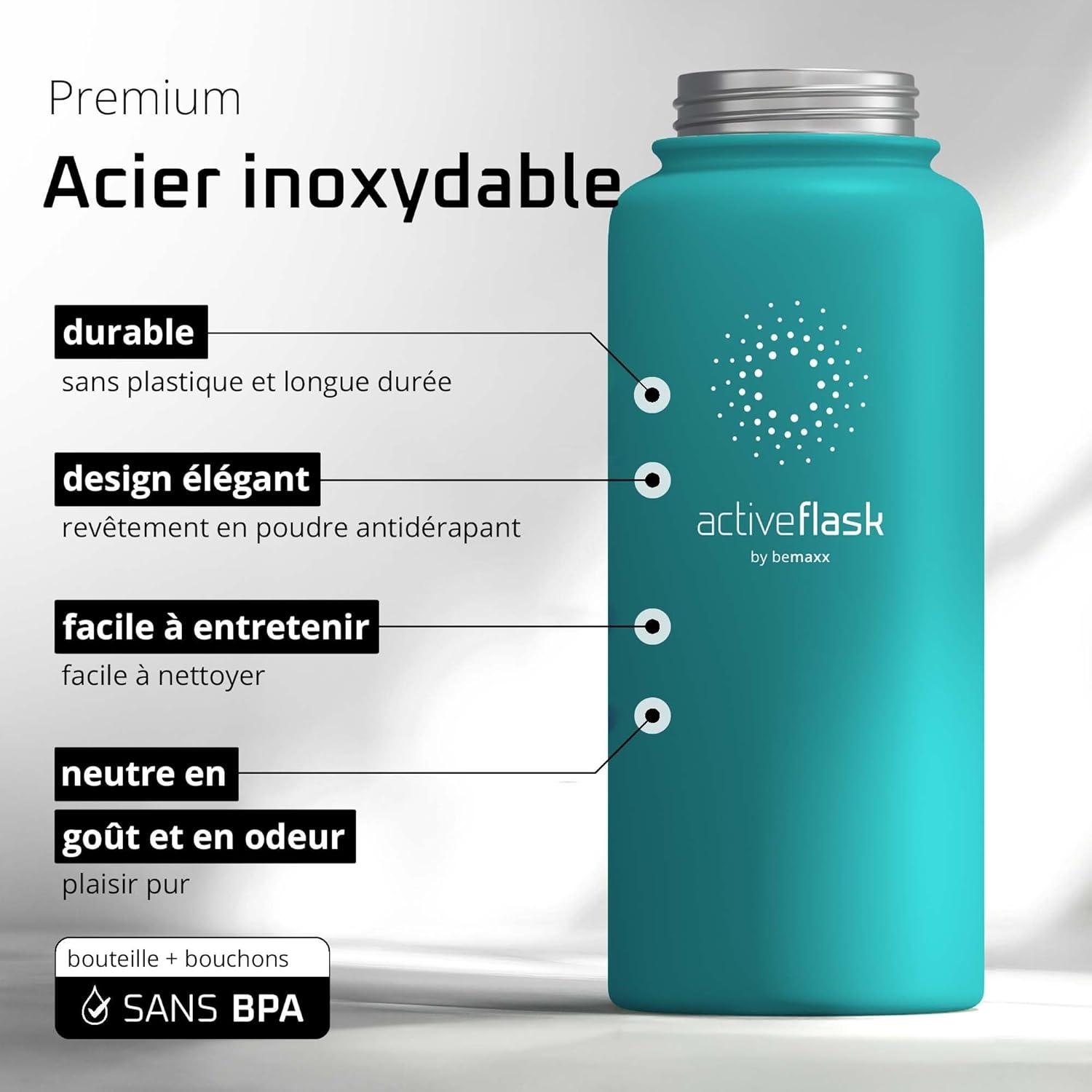 imageGourde Inox Isotherme ACTIVE FLASK 1l500ml sans BPA Paille 3 Bouchons Bouteille deau Acier Inoxydable Isole Thermos Rutilisable Camping Velo Sport Running Randonne Enfant Caf TheAquatic Cyan