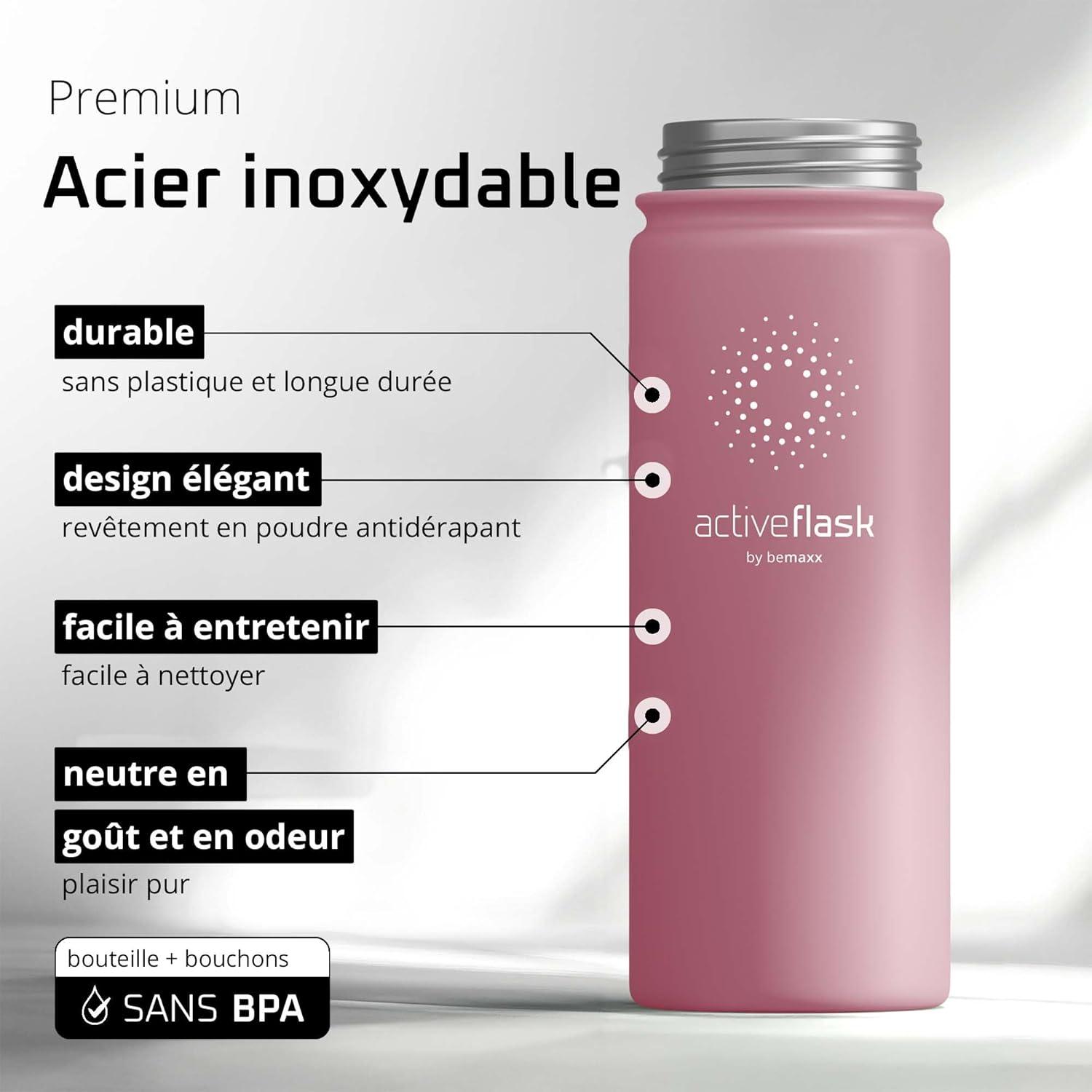 imageGourde Inox Isotherme ACTIVE FLASK 1l500ml sans BPA Paille 3 Bouchons Bouteille deau Acier Inoxydable Isole Thermos Rutilisable Camping Velo Sport Running Randonne Enfant Caf TheDusky Pink