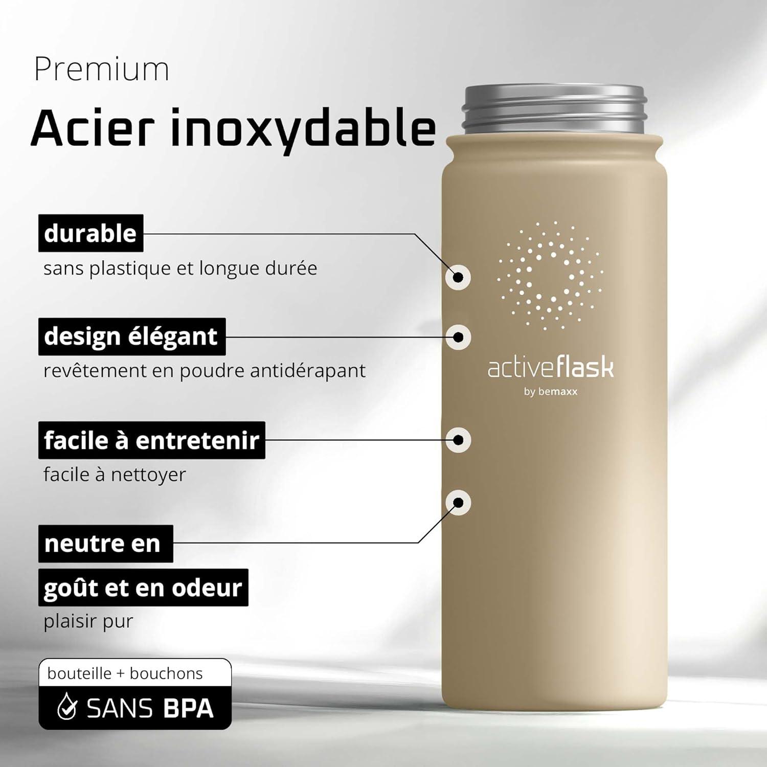 imageGourde Inox Isotherme ACTIVE FLASK 1l500ml sans BPA Paille 3 Bouchons Bouteille deau Acier Inoxydable Isole Thermos Rutilisable Camping Velo Sport Running Randonne Enfant Caf TheBeige