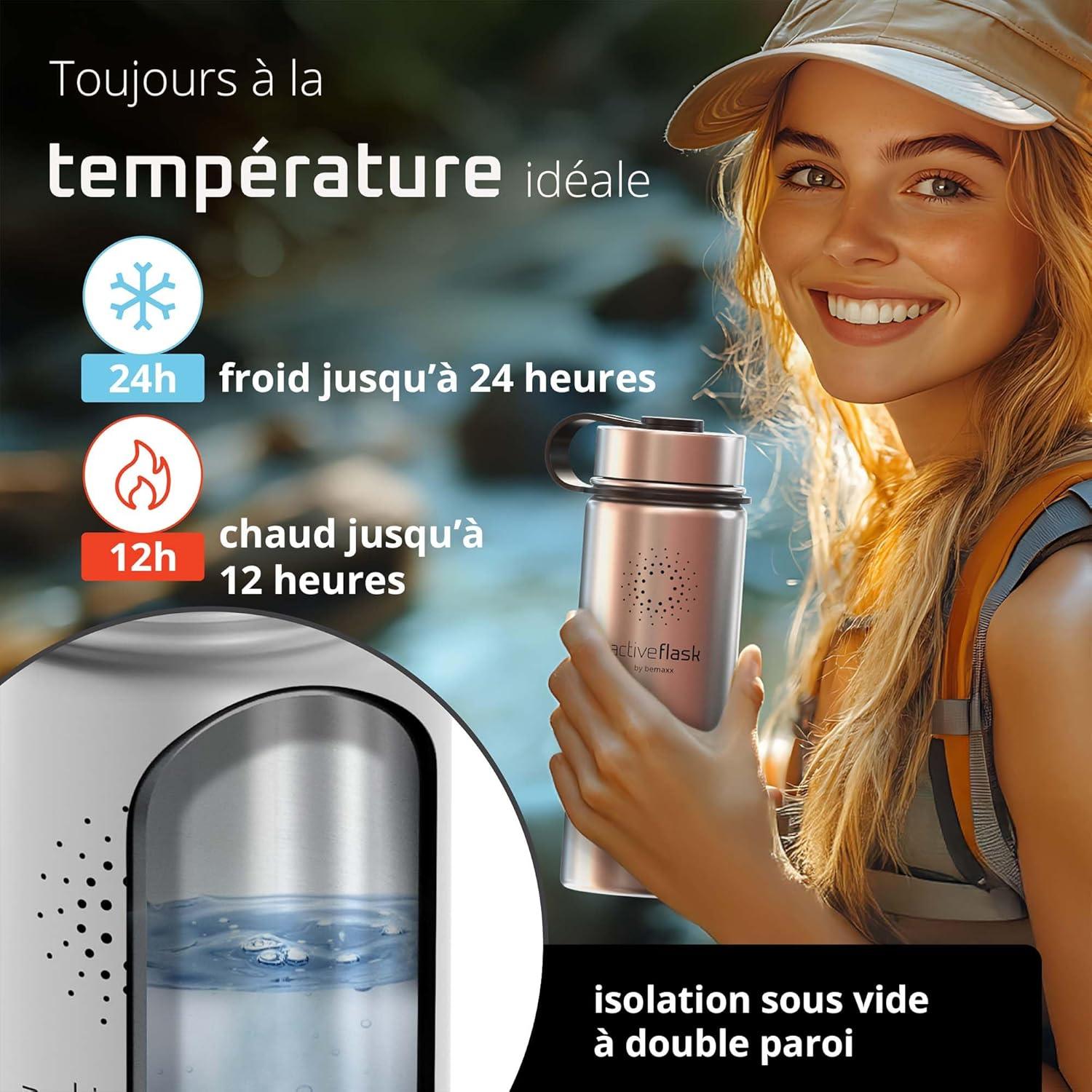 imageGourde Inox Isotherme ACTIVE FLASK 1l500ml sans BPA Paille 3 Bouchons Bouteille deau Acier Inoxydable Isole Thermos Rutilisable Camping Velo Sport Running Randonne Enfant Caf TheClassic Stainless