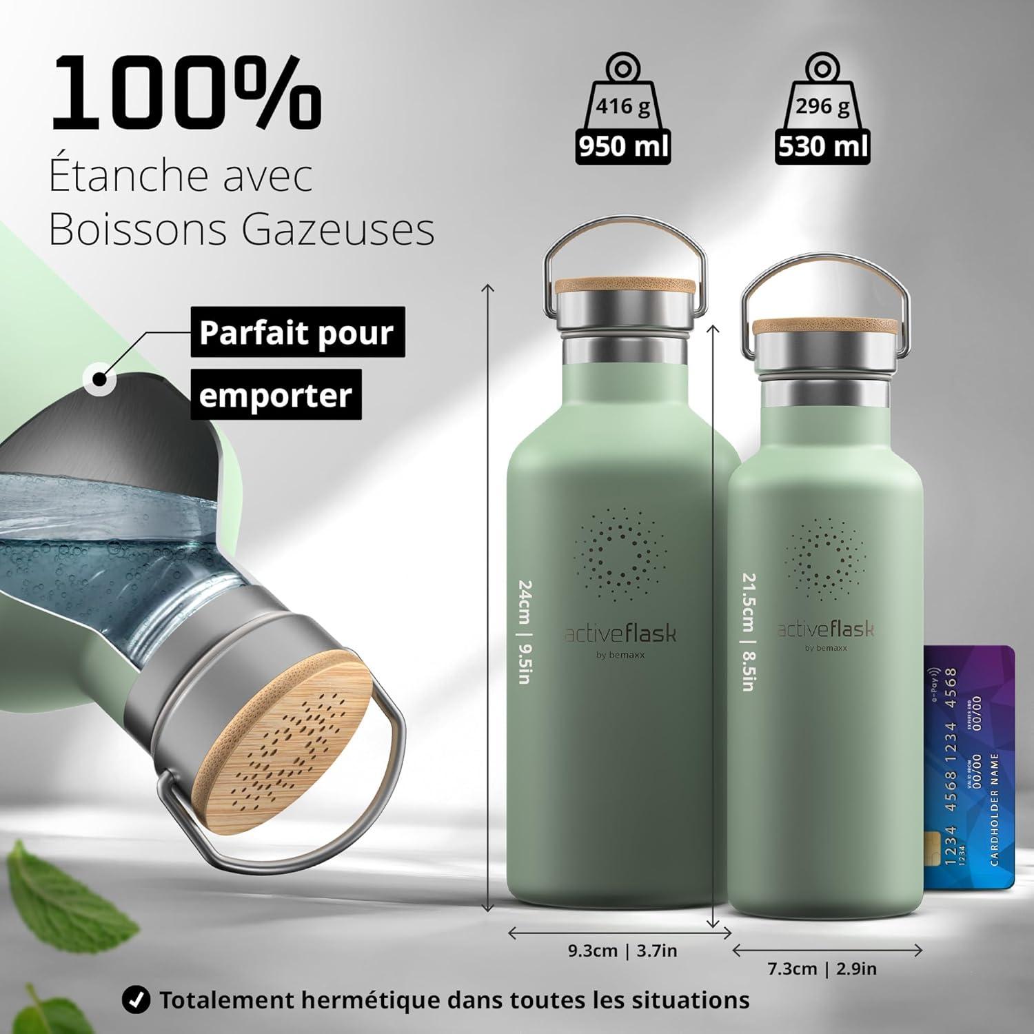 imageGourde Inox Isotherme ACTIVE FLASK 1l500ml sans BPA Paille 3 Bouchons Bouteille deau Acier Inoxydable Isole Thermos Rutilisable Camping Velo Sport Running Randonne Enfant Caf TheSage Bamboo
