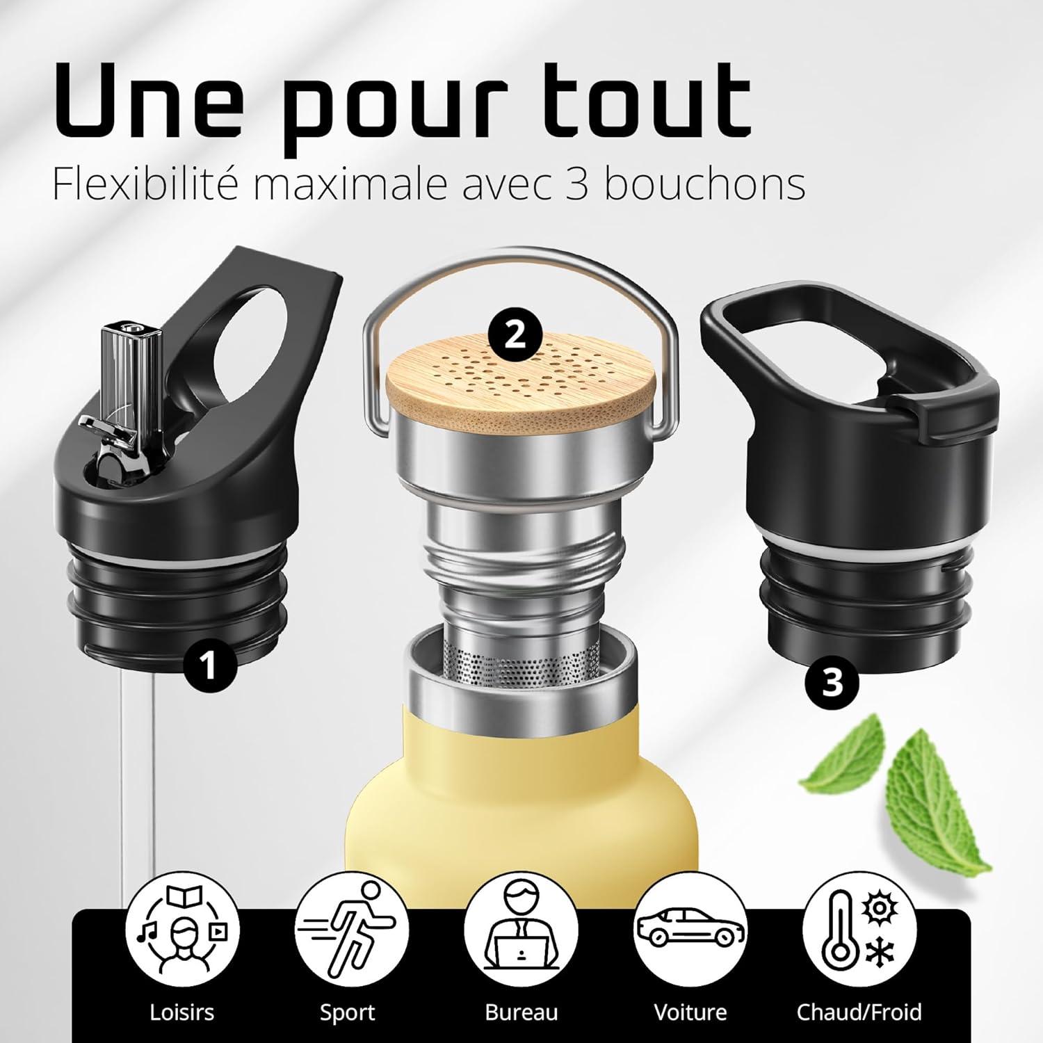 imageGourde Inox Isotherme ACTIVE FLASK 1l500ml sans BPA Paille 3 Bouchons Bouteille deau Acier Inoxydable Isole Thermos Rutilisable Camping Velo Sport Running Randonne Enfant Caf ThePopcorn Bamboo