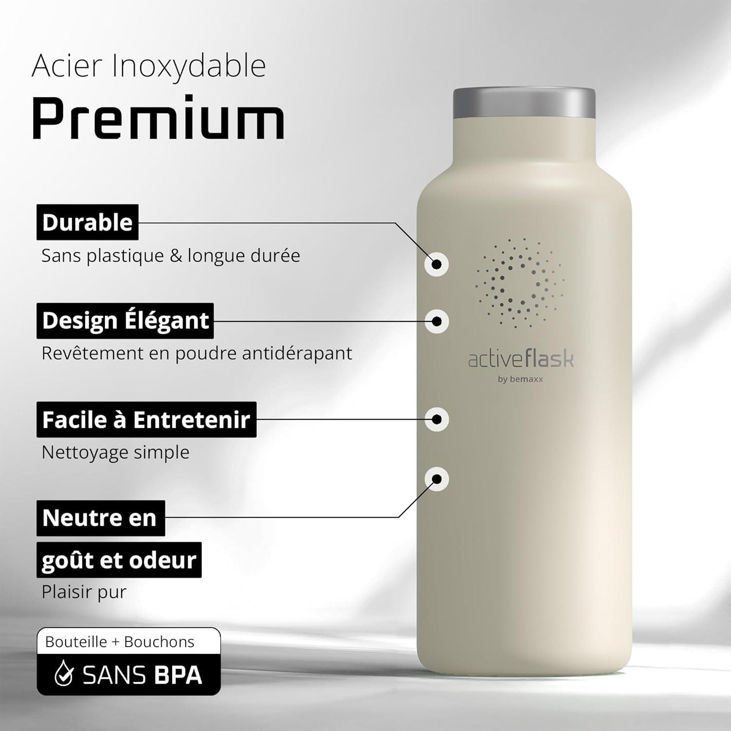 imageGourde Inox Isotherme ACTIVE FLASK 1l500ml sans BPA Paille 3 Bouchons Bouteille deau Acier Inoxydable Isole Thermos Rutilisable Camping Velo Sport Running Randonne Enfant Caf TheCream White Bamboo