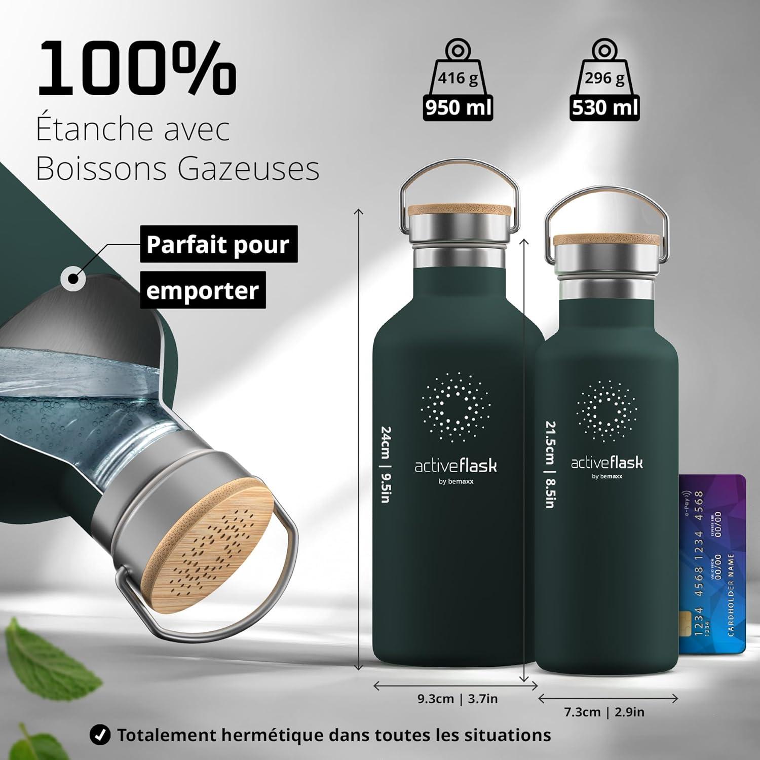 imageGourde Inox Isotherme ACTIVE FLASK 1l500ml sans BPA Paille 3 Bouchons Bouteille deau Acier Inoxydable Isole Thermos Rutilisable Camping Velo Sport Running Randonne Enfant Caf TheDark Teal Bamboo